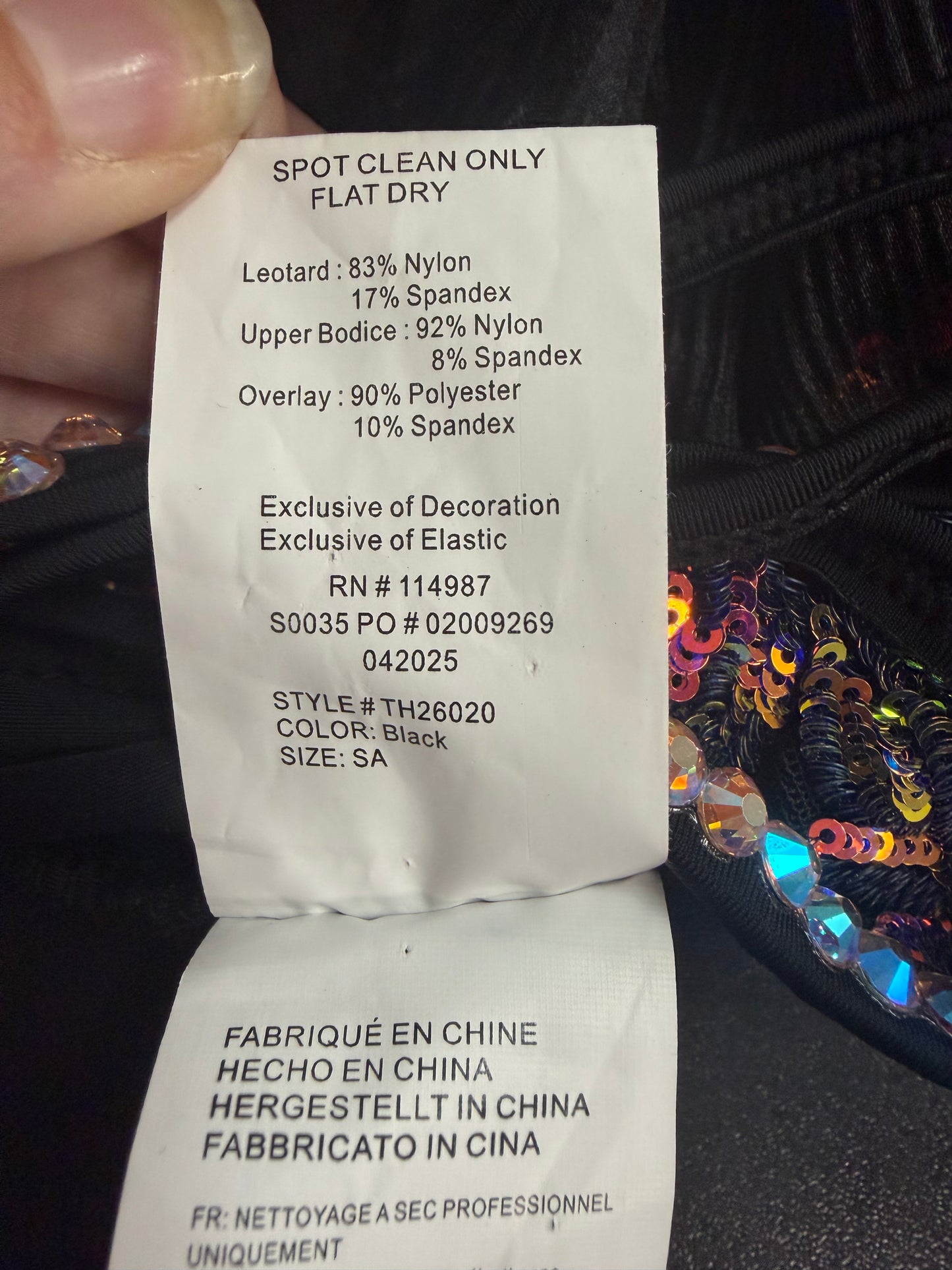 Adult Small Black Leotard with Multi Color Sequins