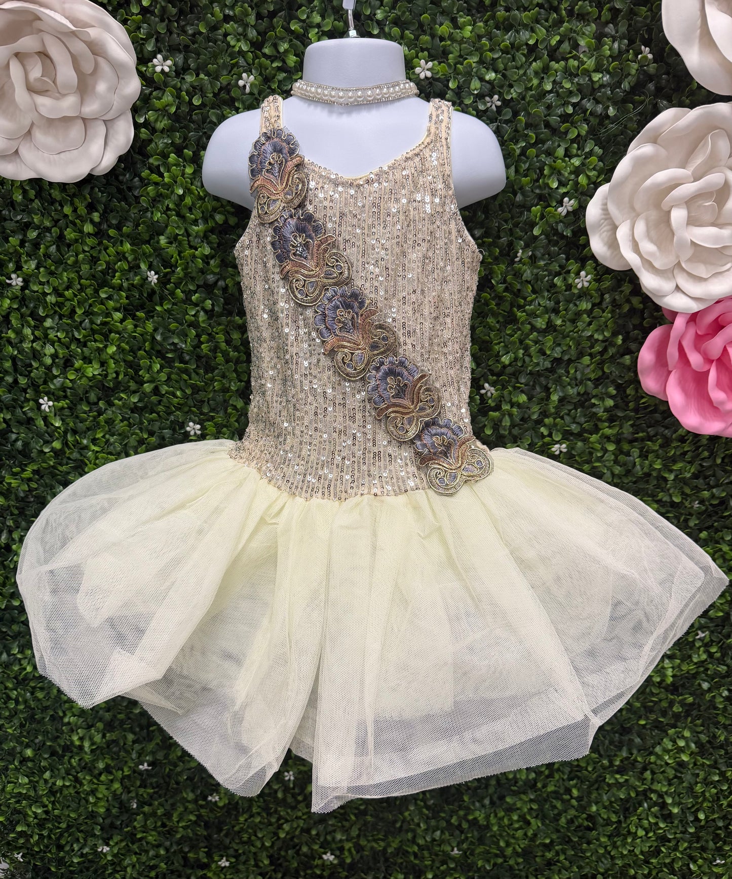 Child Medium Cream and Gold Ballet Dress
