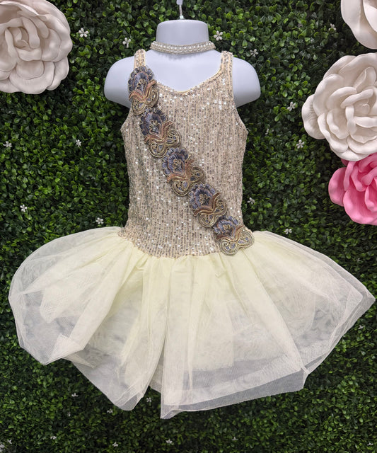 Child Medium Cream and Gold Ballet Dress