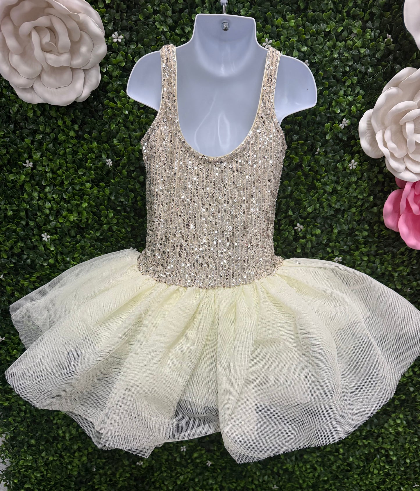 Child Medium Cream and Gold Ballet Dress