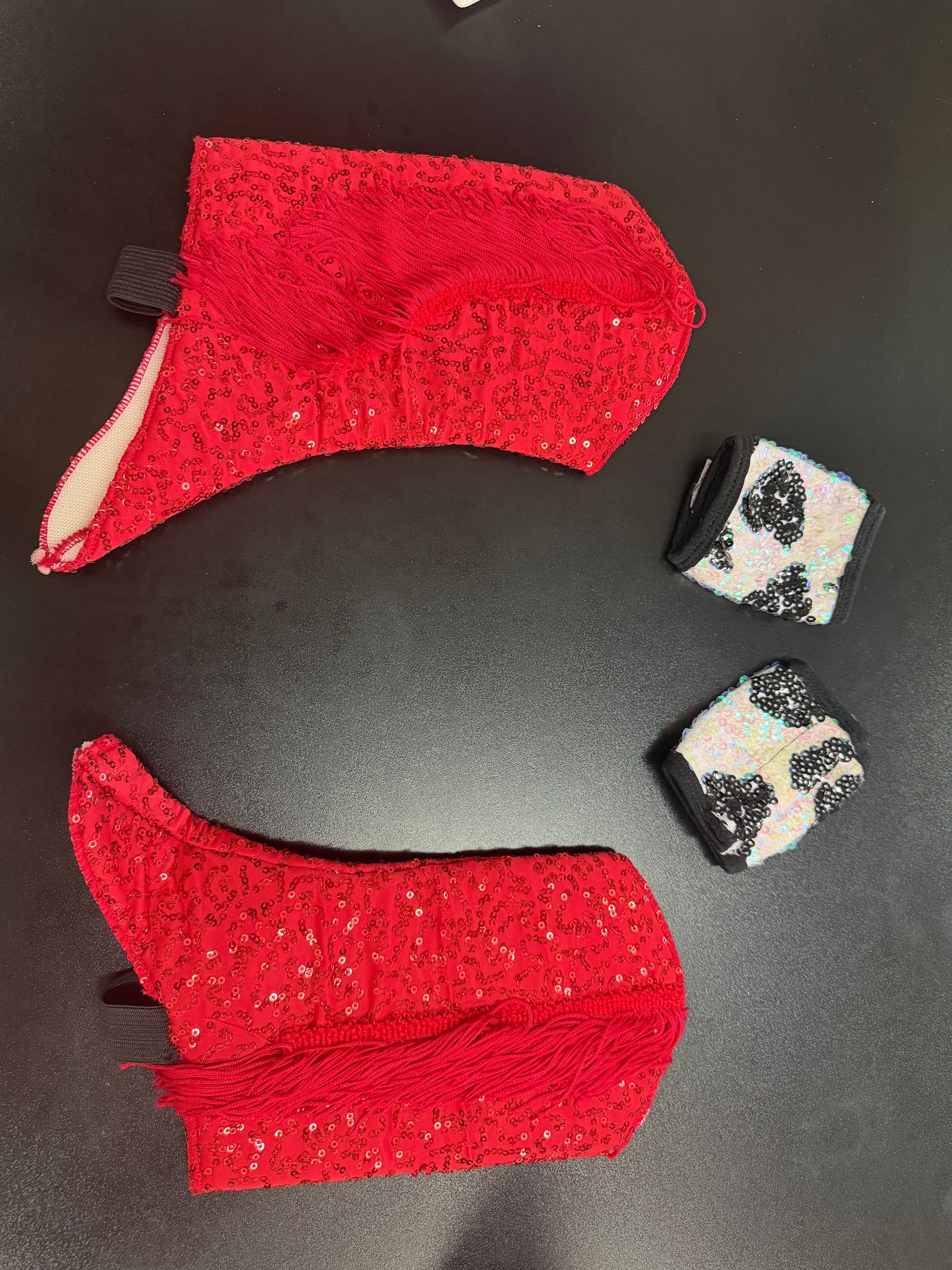 Child Medium Red Sequin Cowgirl Dance Costume with Gold Star Belt