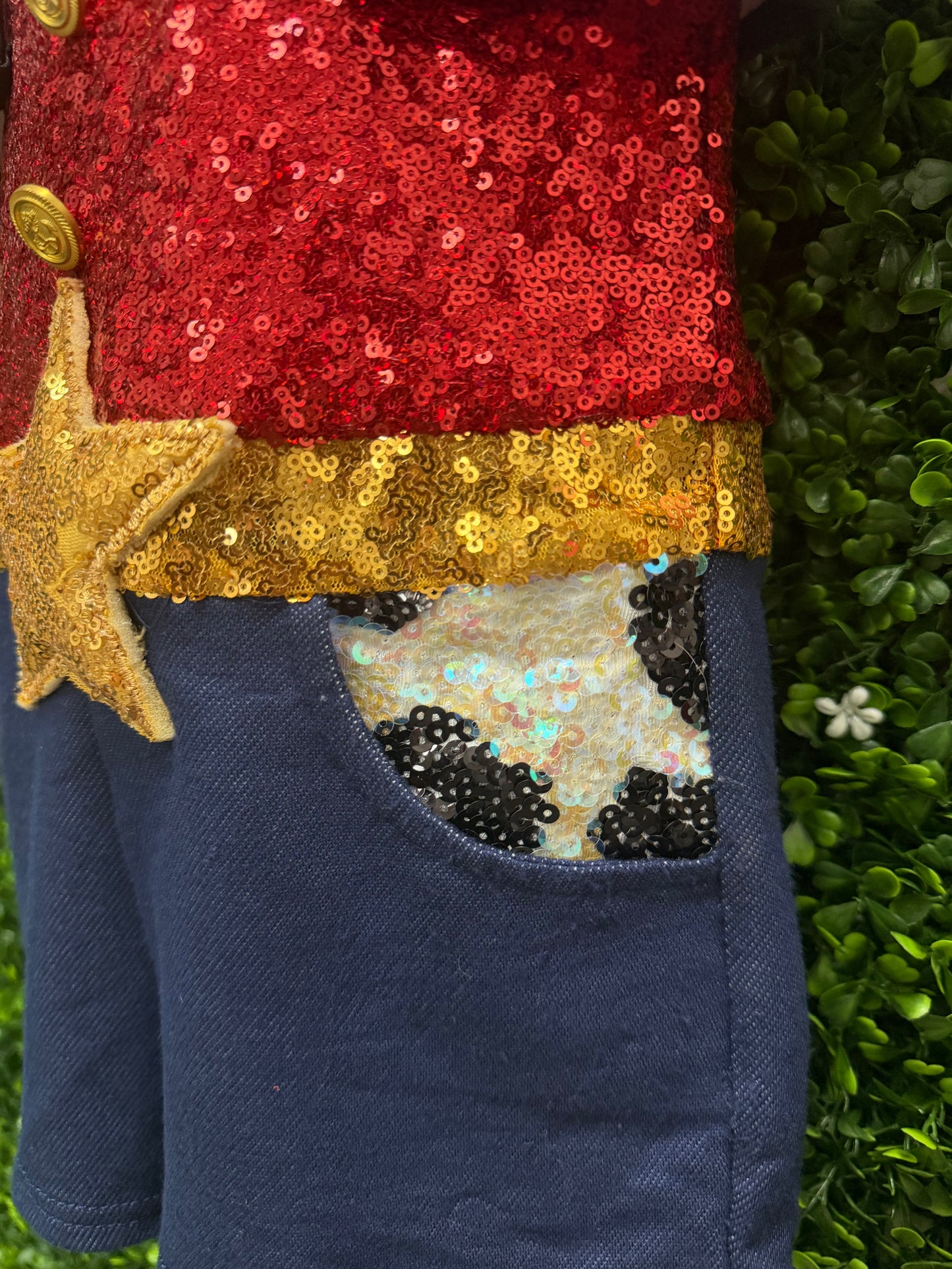 Child Medium Red Sequin Cowgirl Dance Costume with Gold Star Belt