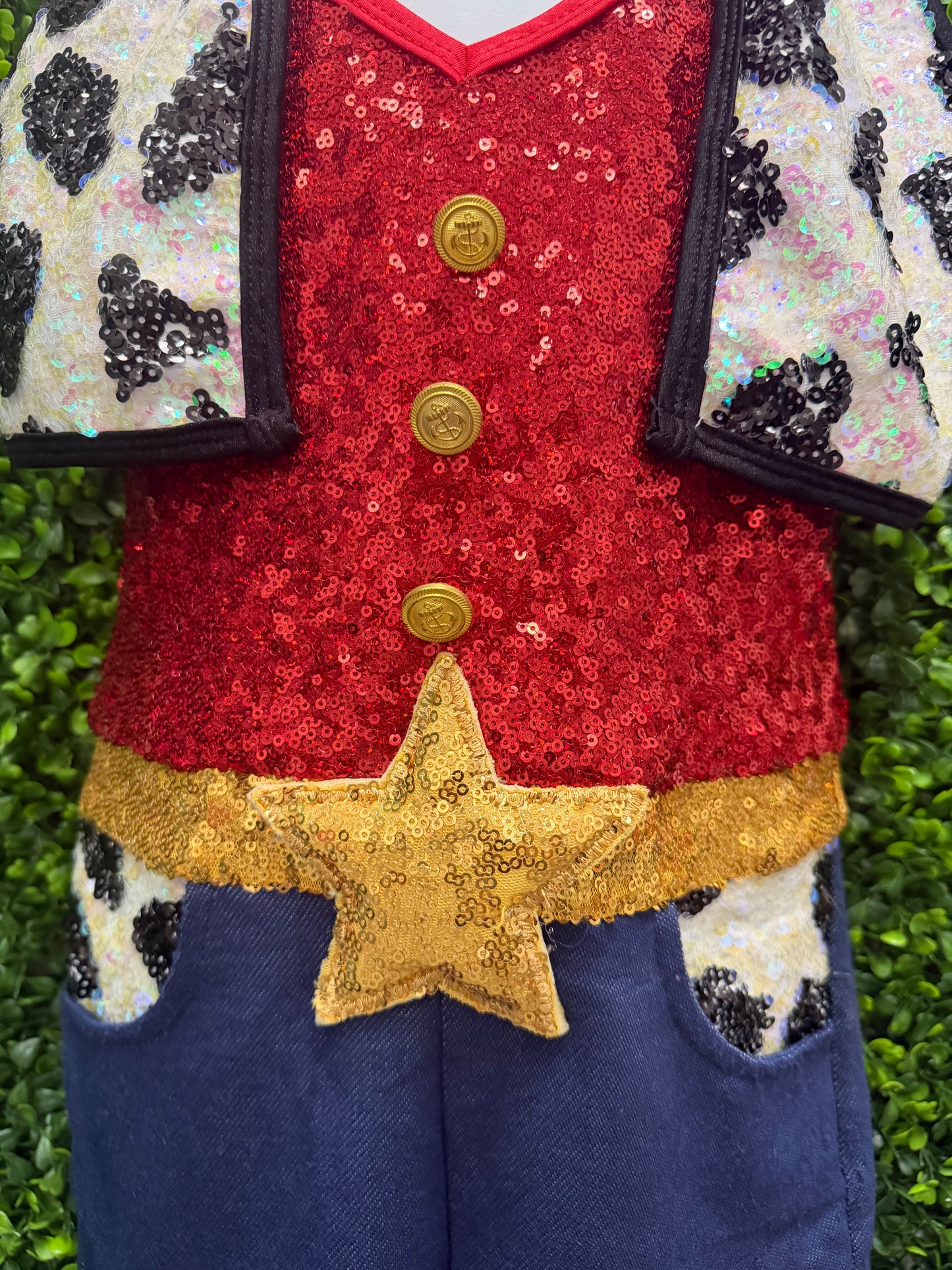Child Medium Red Sequin Cowgirl Dance Costume with Gold Star Belt