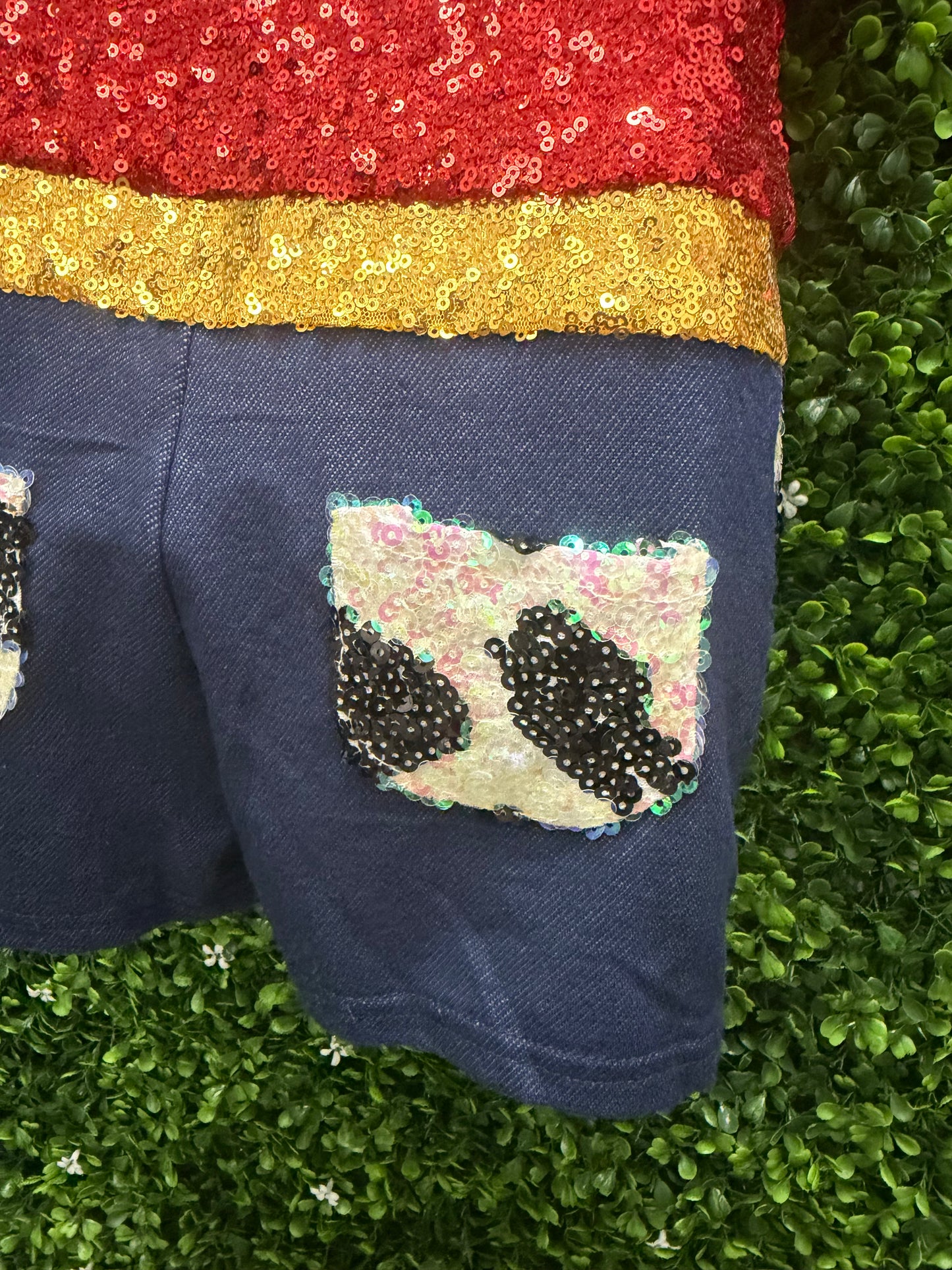 Child Medium Red Sequin Cowgirl Dance Costume with Gold Star Belt