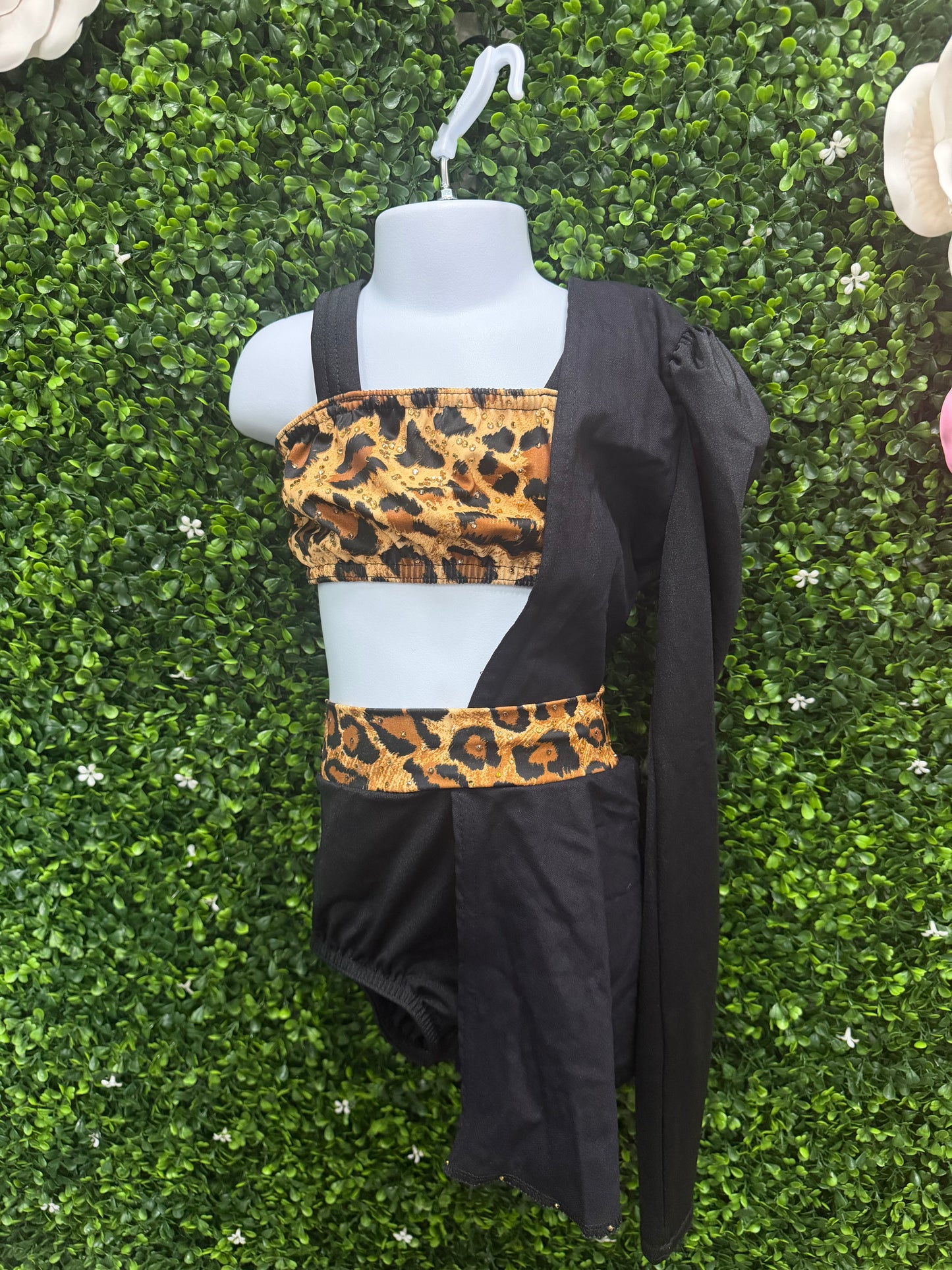Child Medium Leopard Accent Black Dance Costume Set