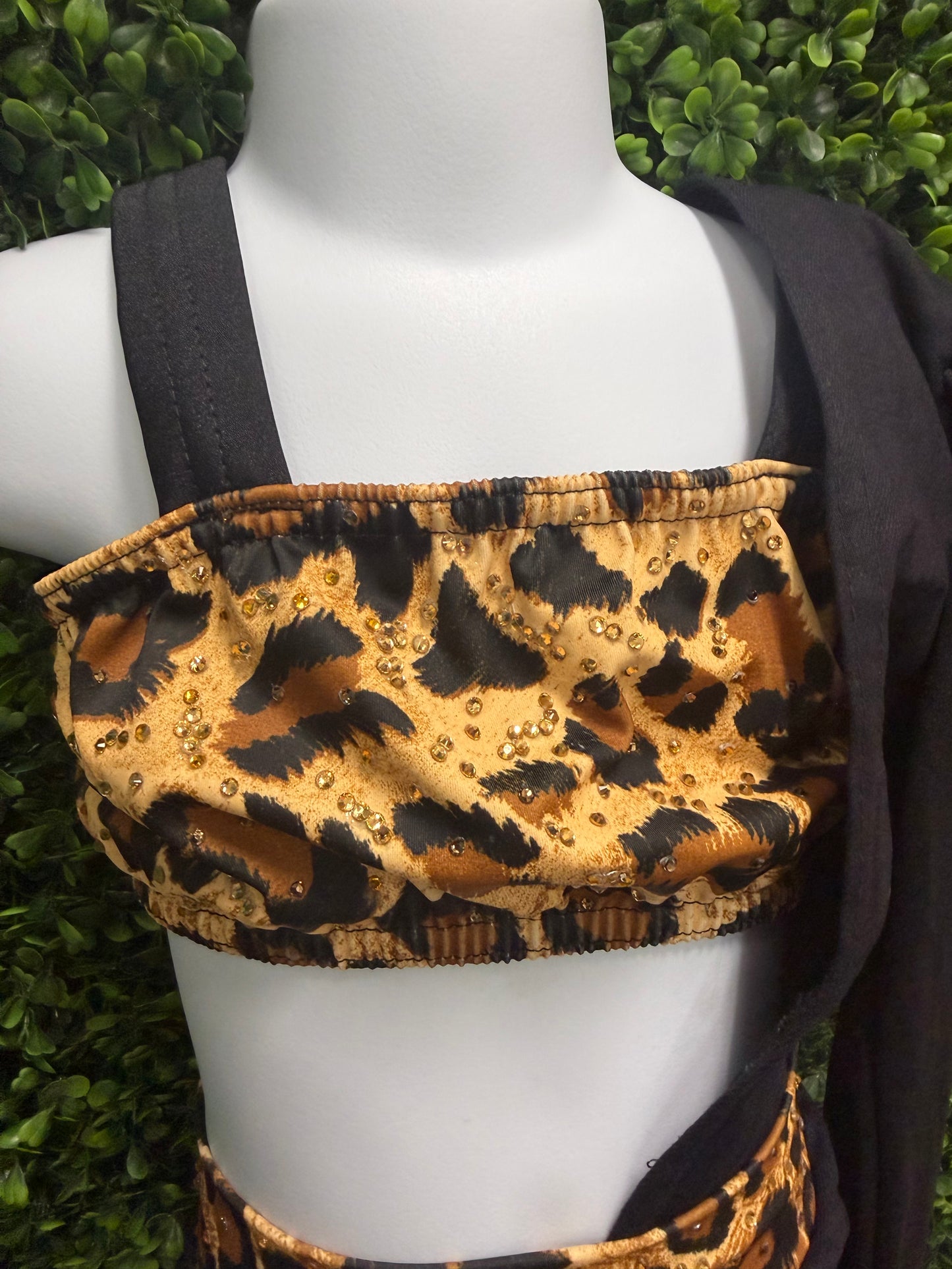 Child Medium Leopard Accent Black Dance Costume Set