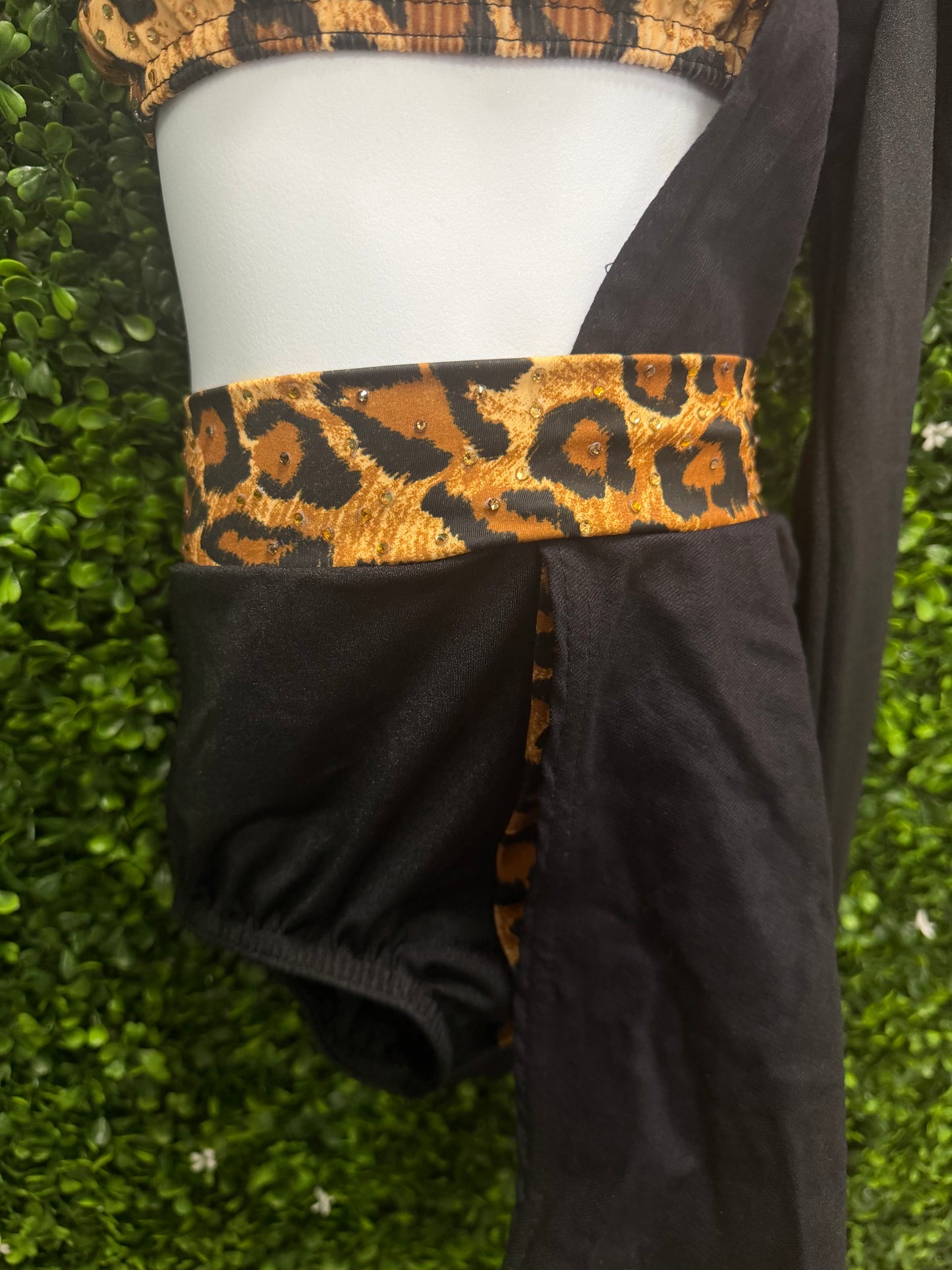 Child Medium Leopard Accent Black Dance Costume Set