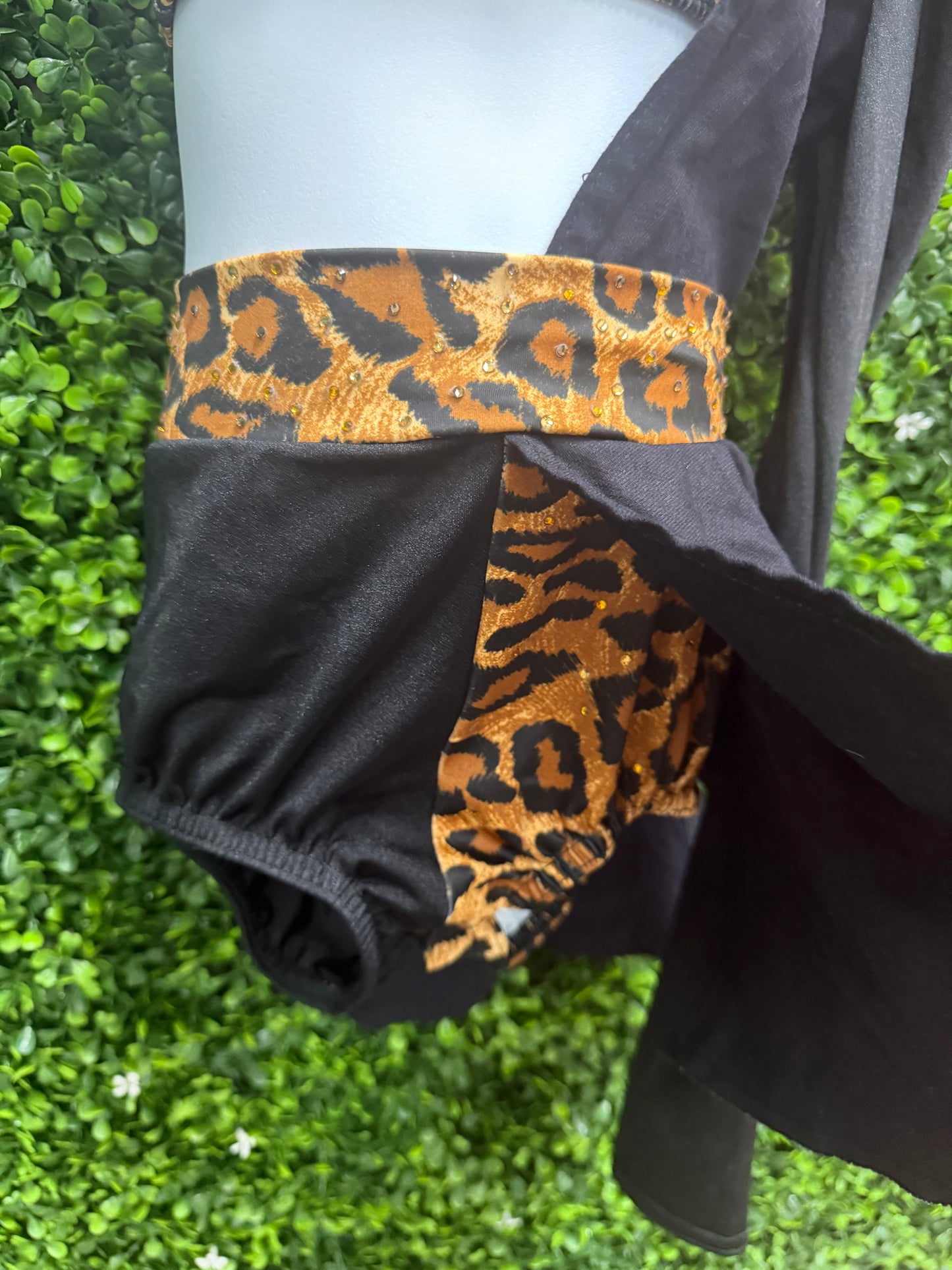 Child Medium Leopard Accent Black Dance Costume Set