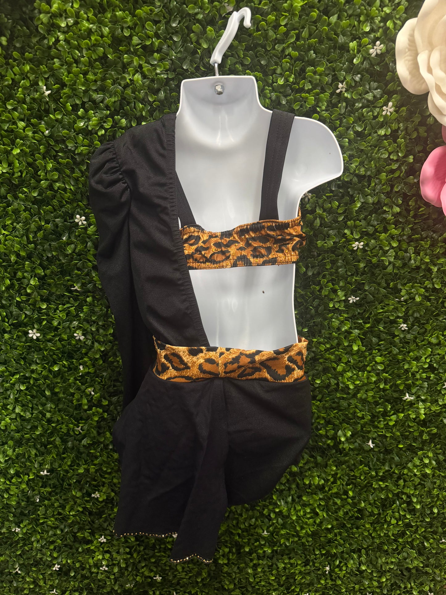 Child Medium Leopard Accent Black Dance Costume Set