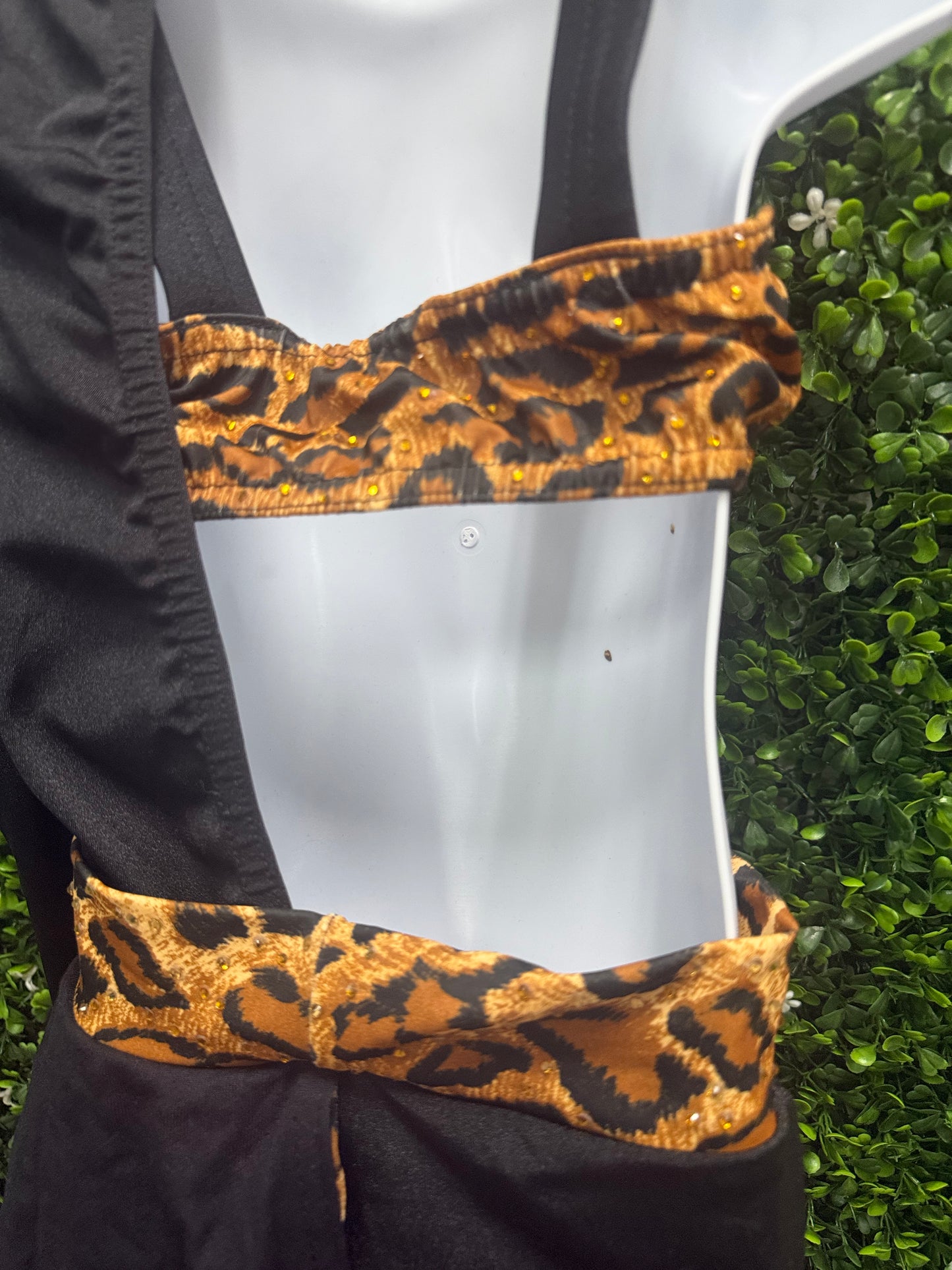 Child Medium Leopard Accent Black Dance Costume Set