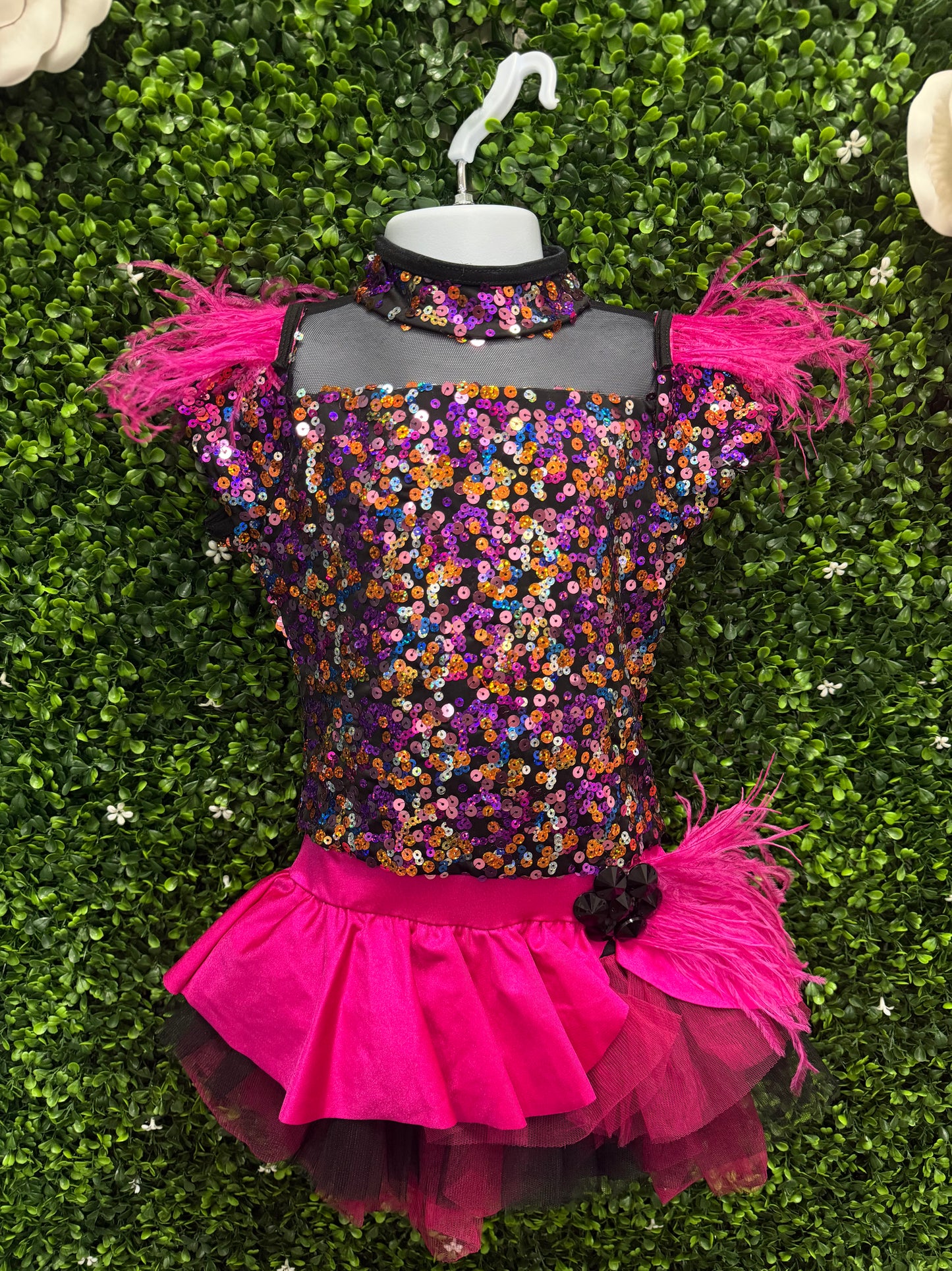 Child Intermediate Hot Pink Multicolor Sequin Dance Costume