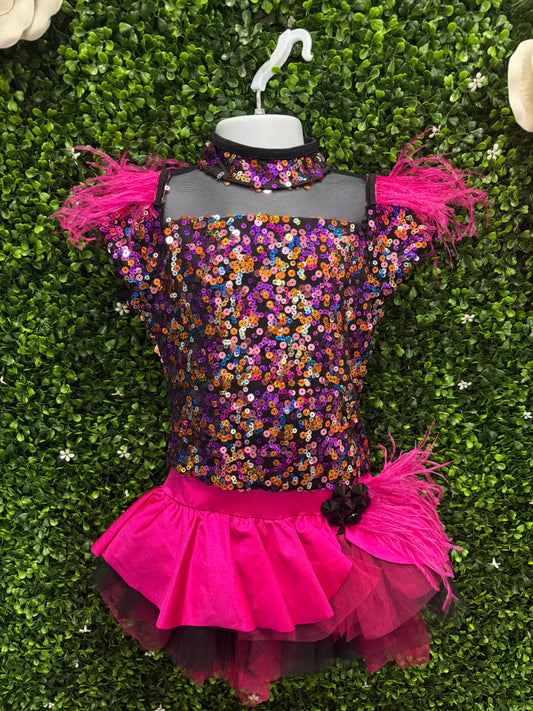 Child Intermediate Hot Pink Multicolor Sequin Dance Costume