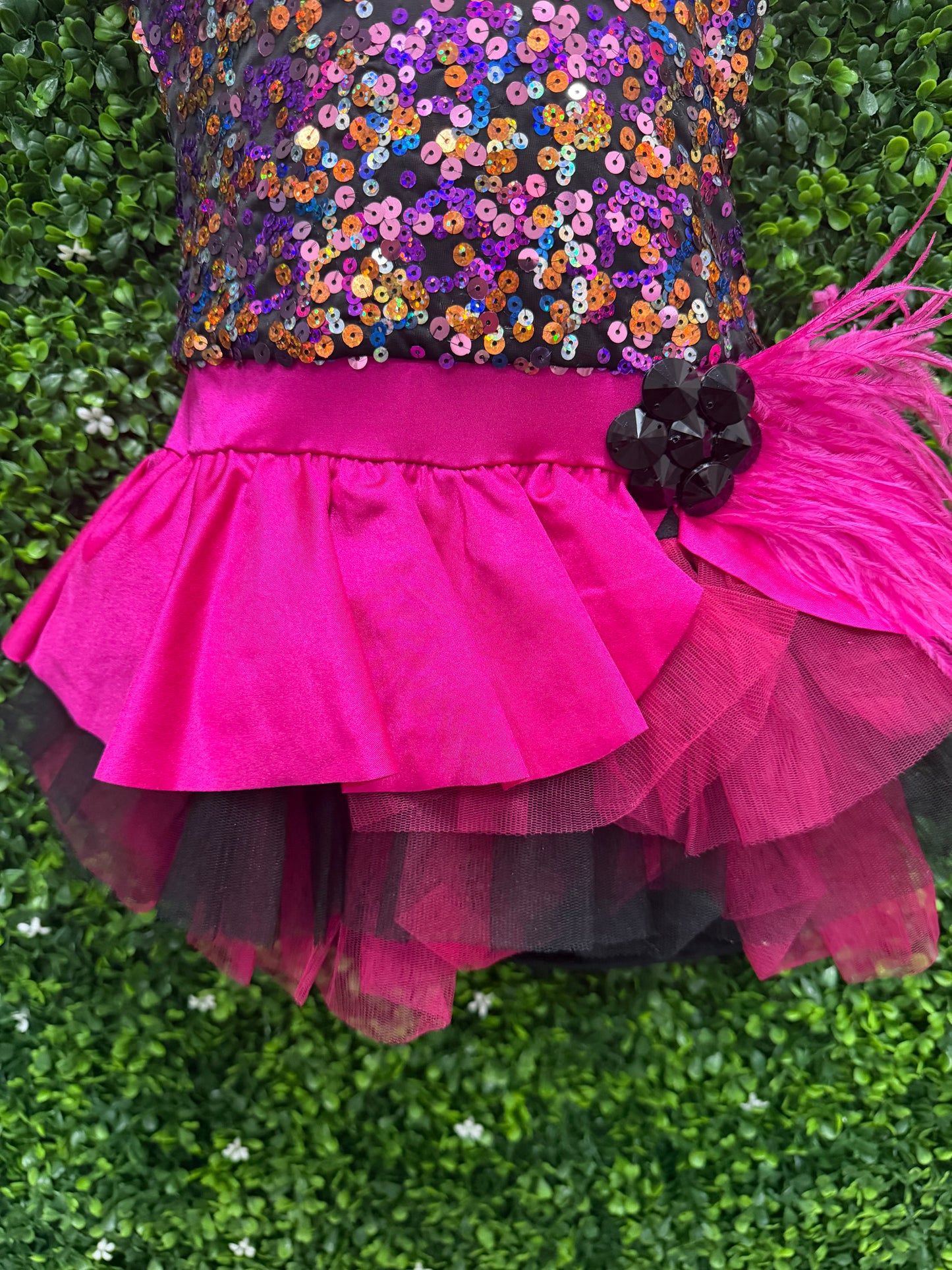 Child Intermediate Hot Pink Multicolor Sequin Dance Costume