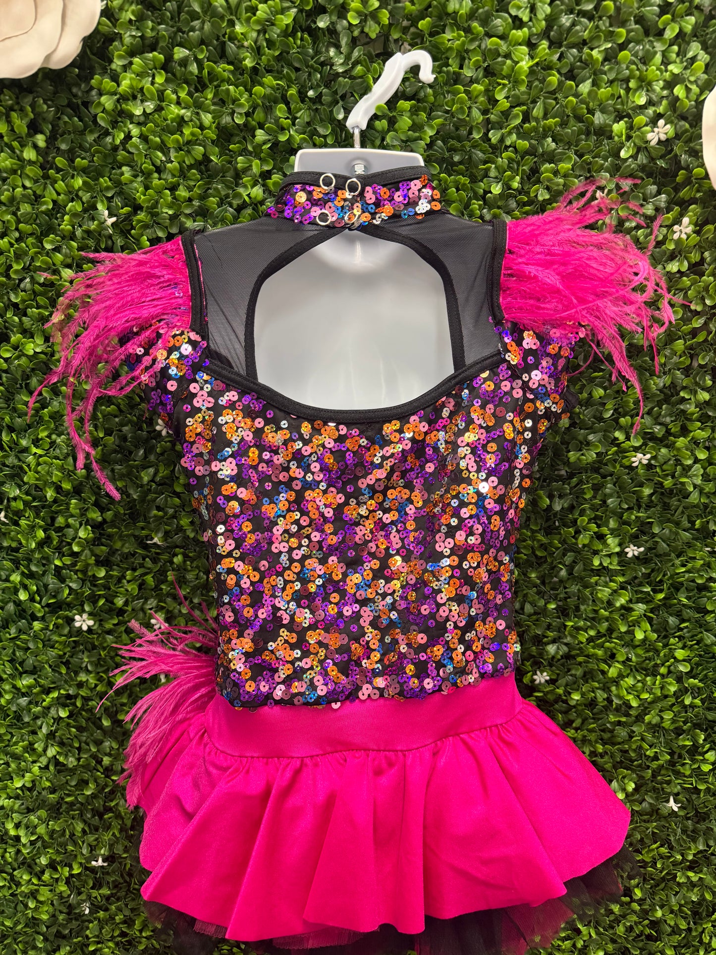Child Intermediate Hot Pink Multicolor Sequin Dance Costume