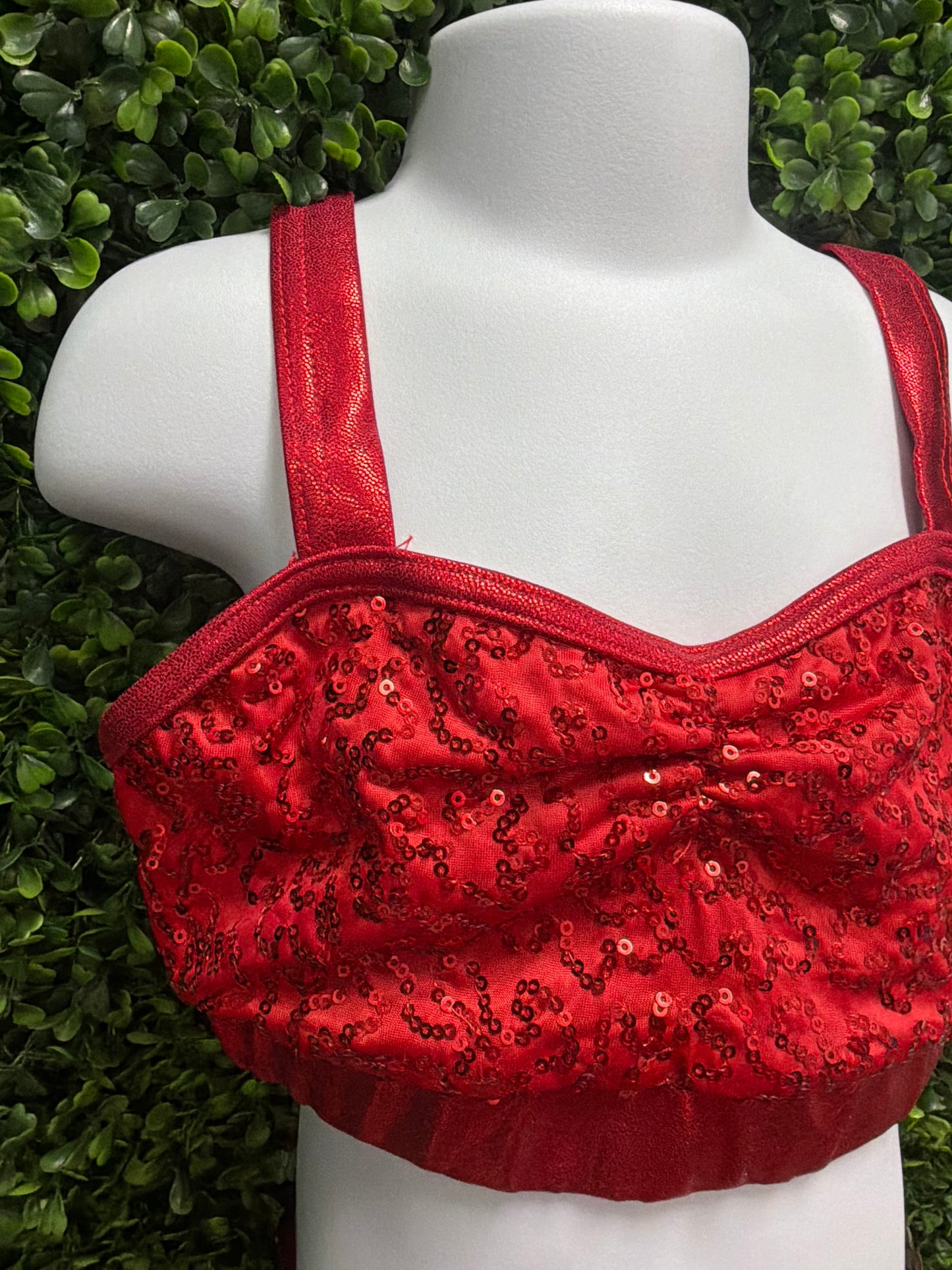 Child Intermediate Red Sequin Dance Costume Set with Gold Star Belt