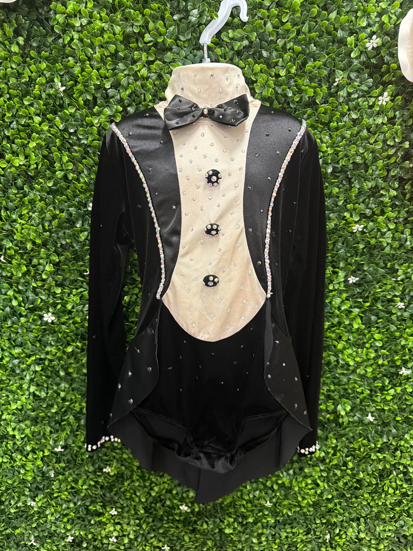 Child Large Black and Champagne Tuxedo Leotard with Bow