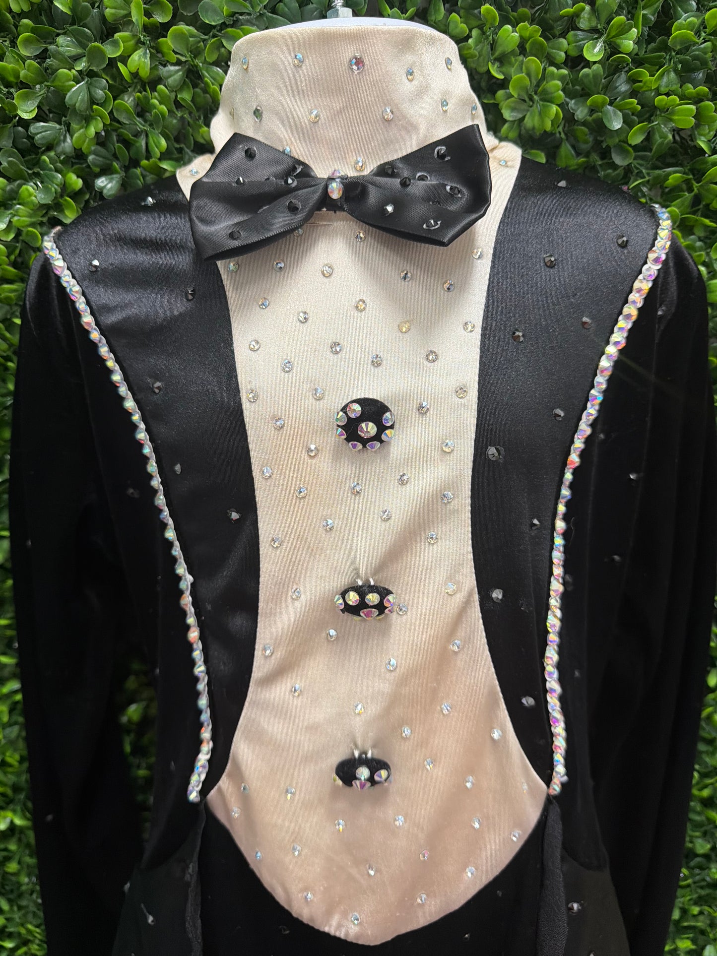 Child Large Black and Champagne Tuxedo Leotard with Bow