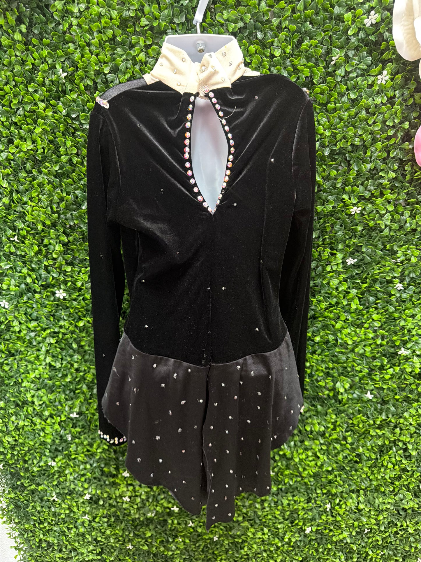 Child Large Black and Champagne Tuxedo Leotard with Bow