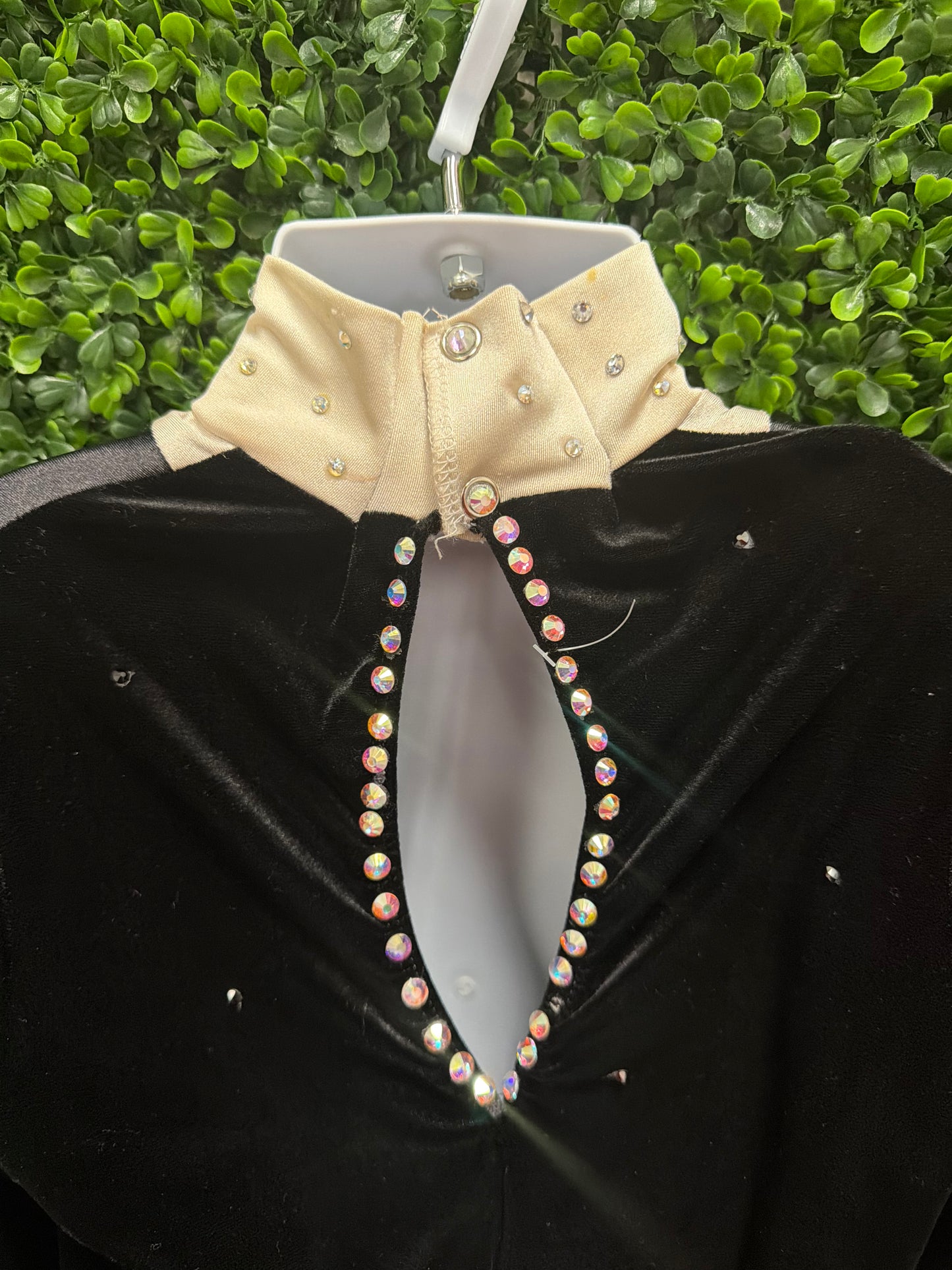 Child Large Black and Champagne Tuxedo Leotard with Bow