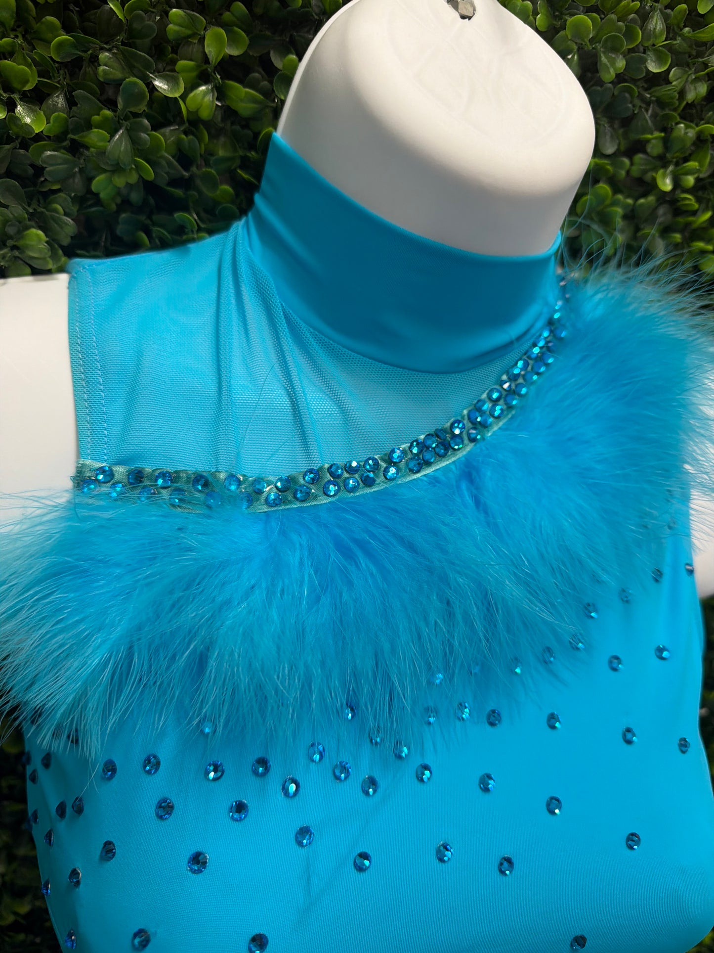 Child Medium Turquoise Feather Trimmed Dance Jumpsuit