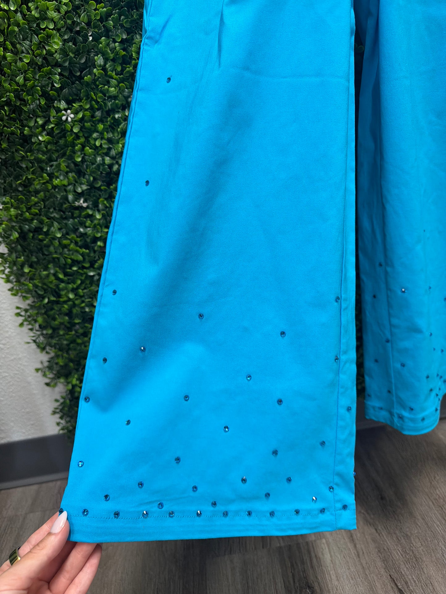 Child Medium Turquoise Feather Trimmed Dance Jumpsuit