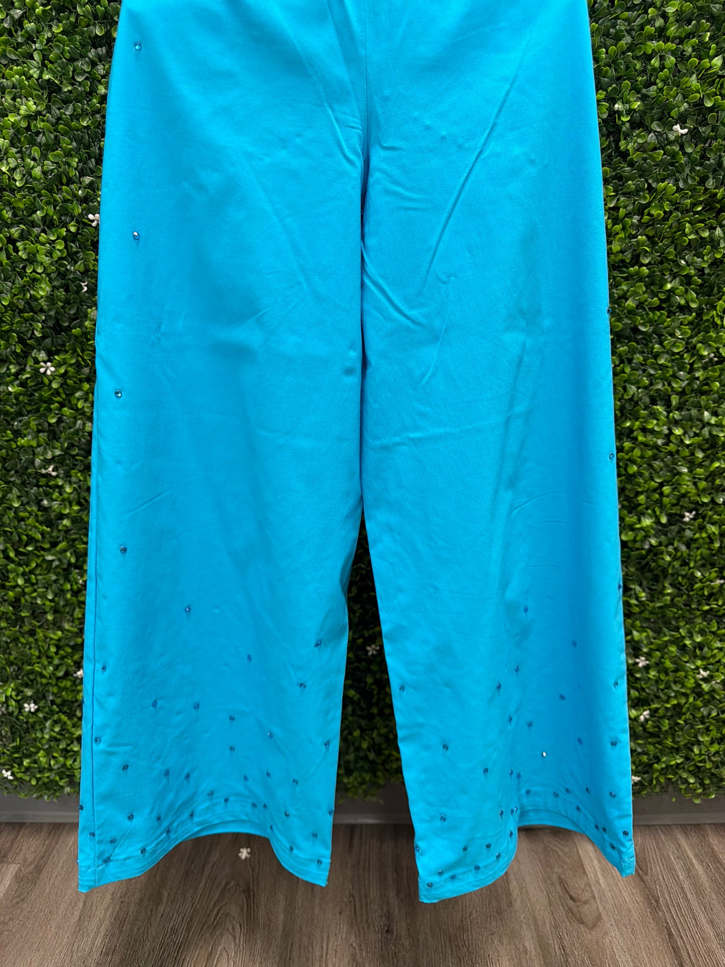 Child Medium Turquoise Feather Trimmed Dance Jumpsuit