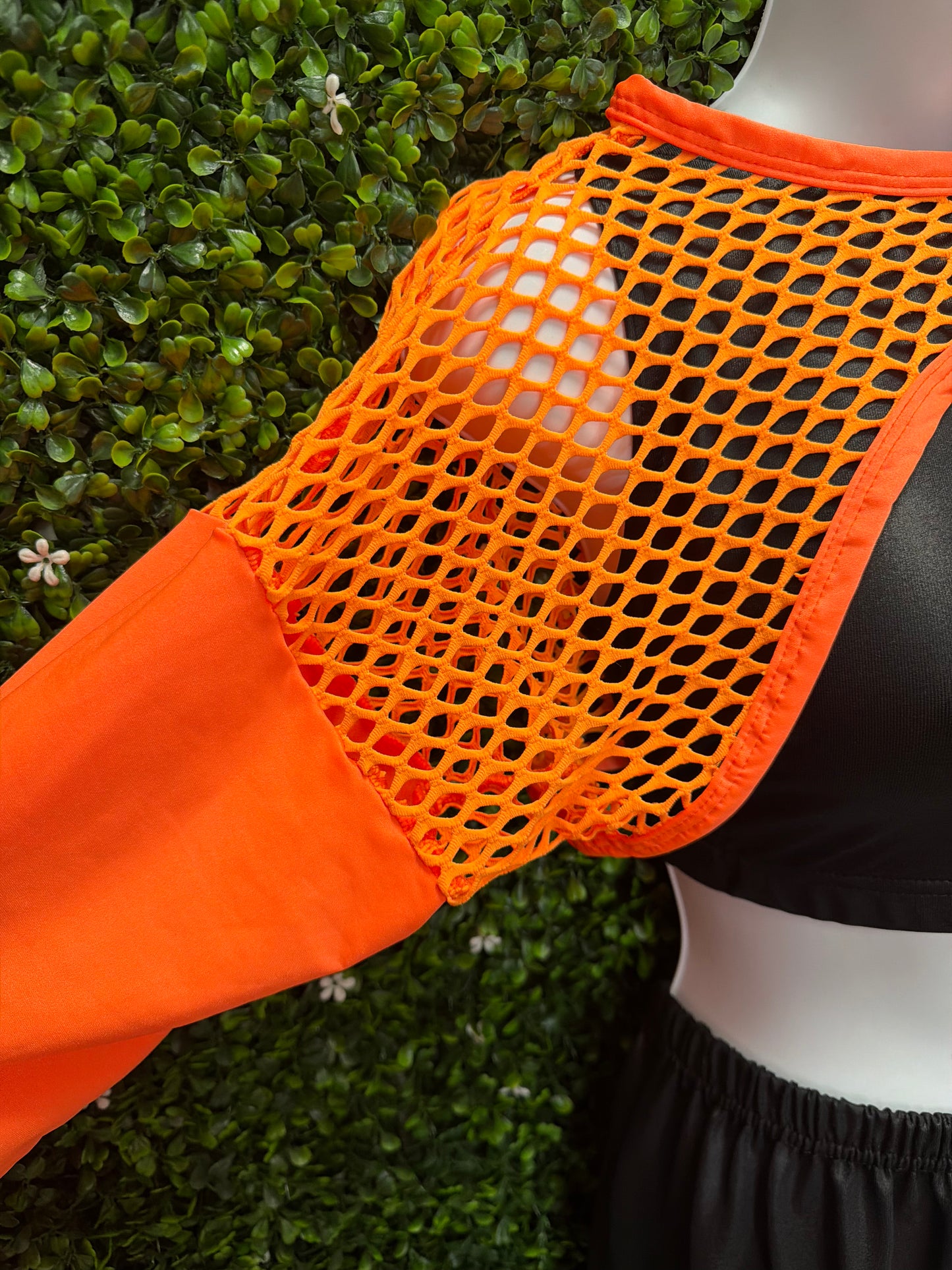 Adult Small Orange Mesh Accent Dance Costume Set - Black & Orange