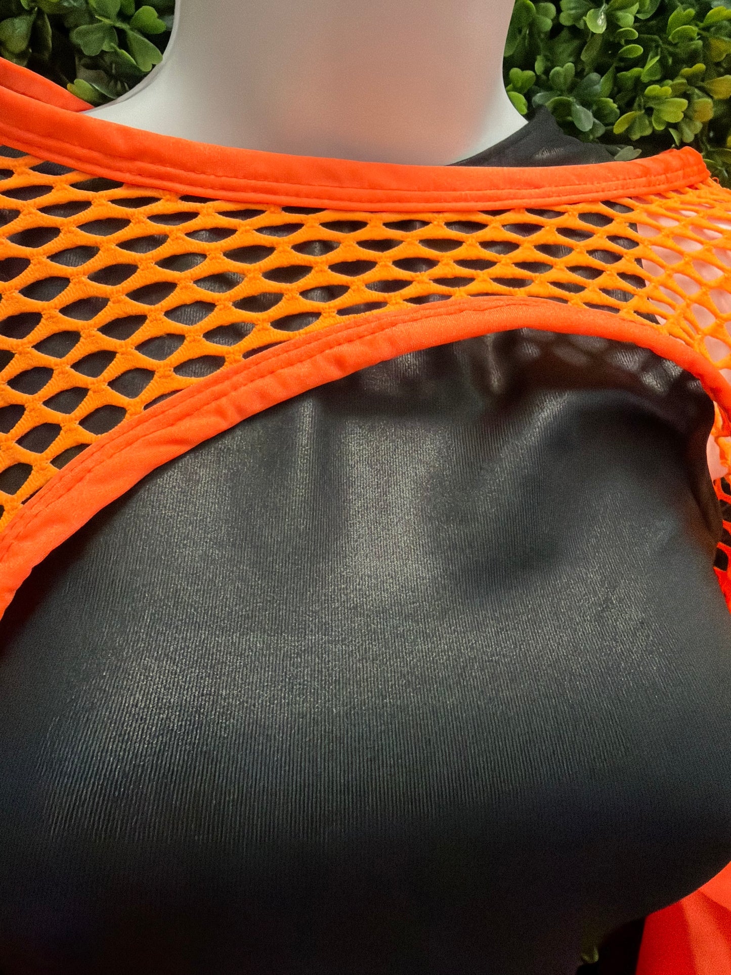 Adult Small Orange Mesh Accent Dance Costume Set - Black & Orange