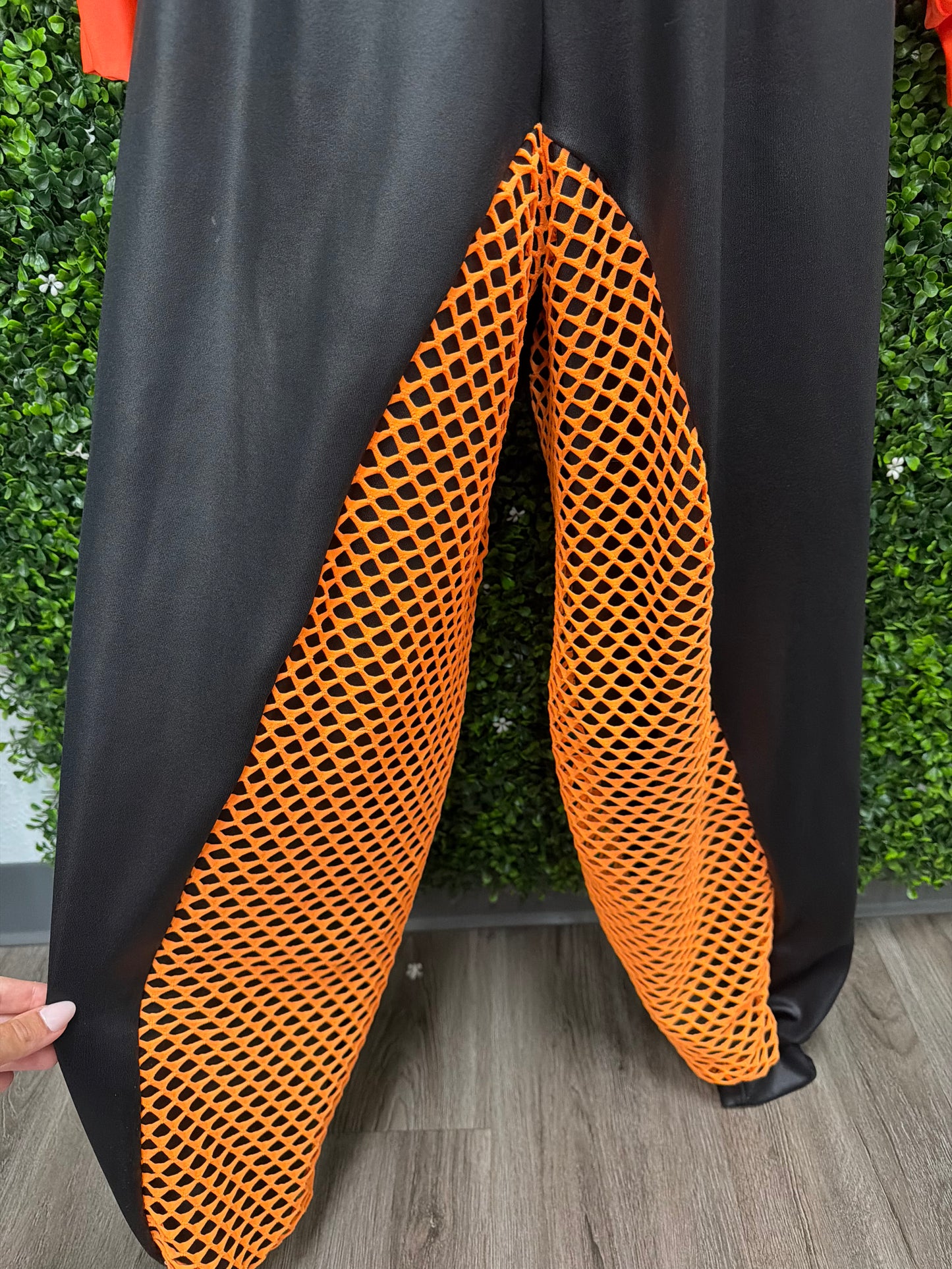 Adult Small Orange Mesh Accent Dance Costume Set - Black & Orange