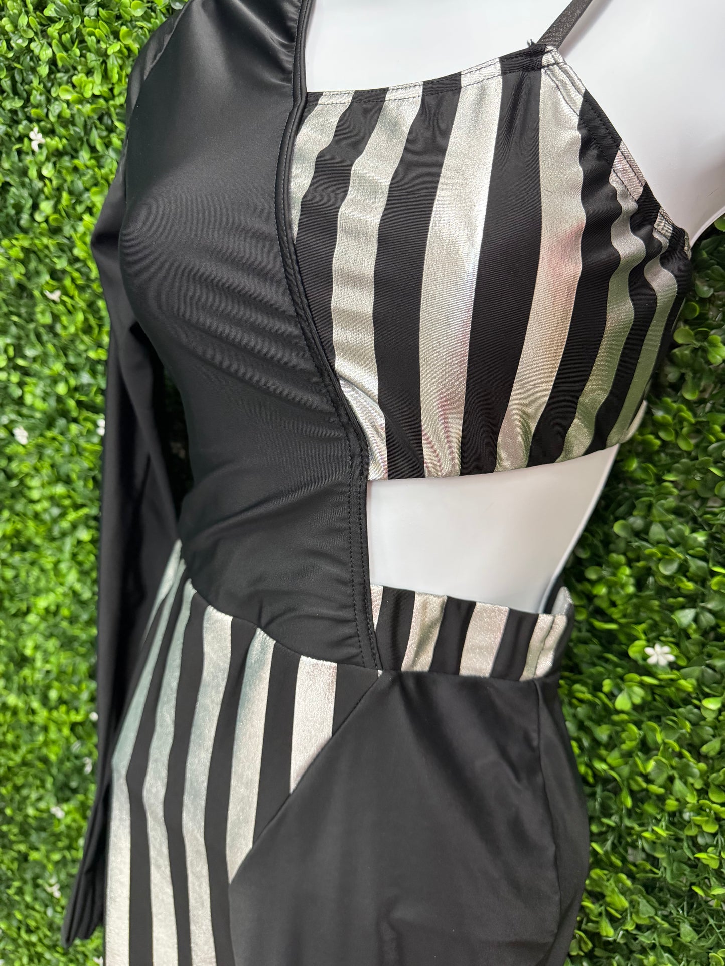 Adult Small Black and Silver One-Shoulder Dance Jumpsuit