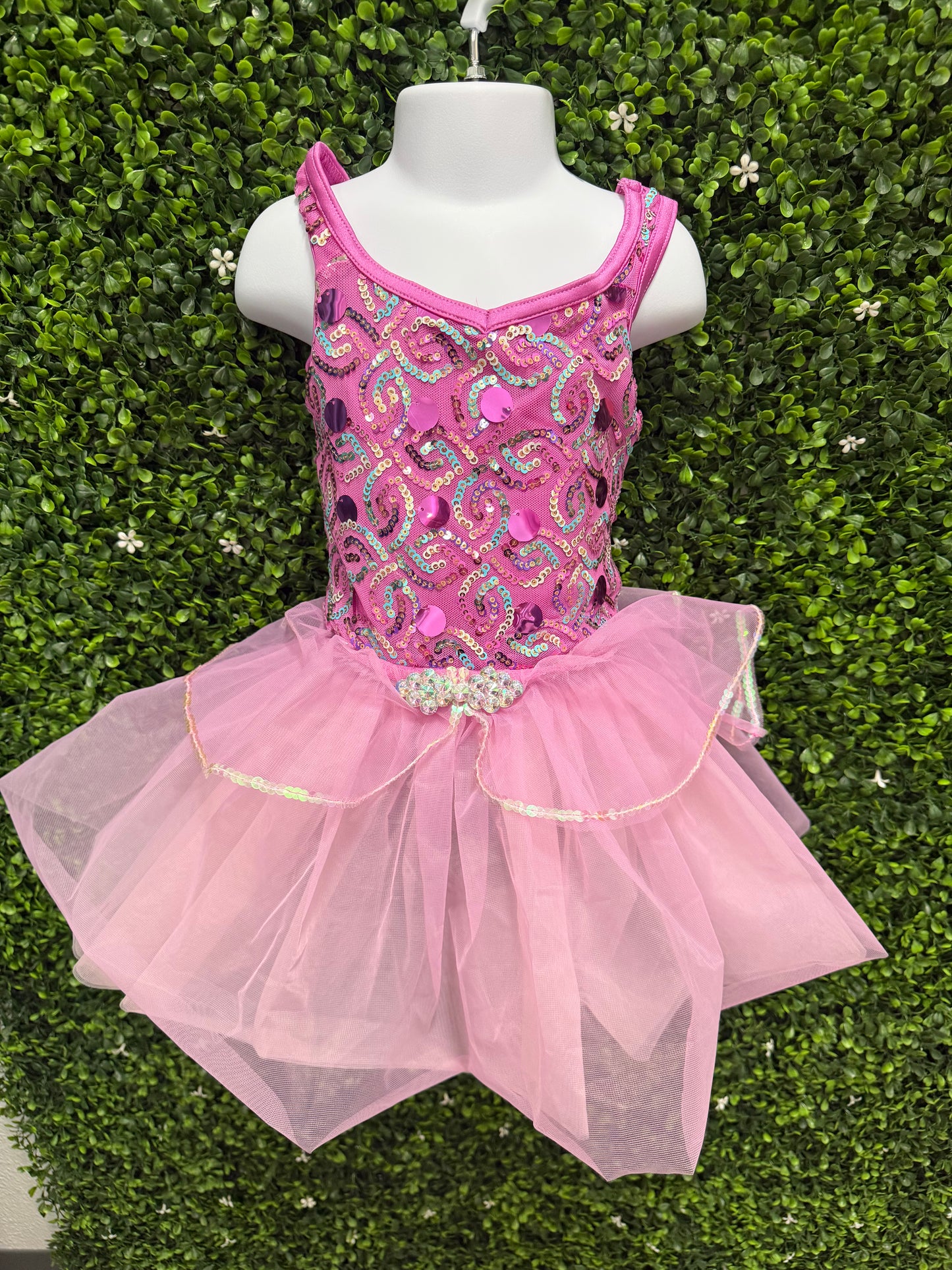 Child X-Small Hot Pink Sequin Tutu Dance Costume w/ 2 Skirts
