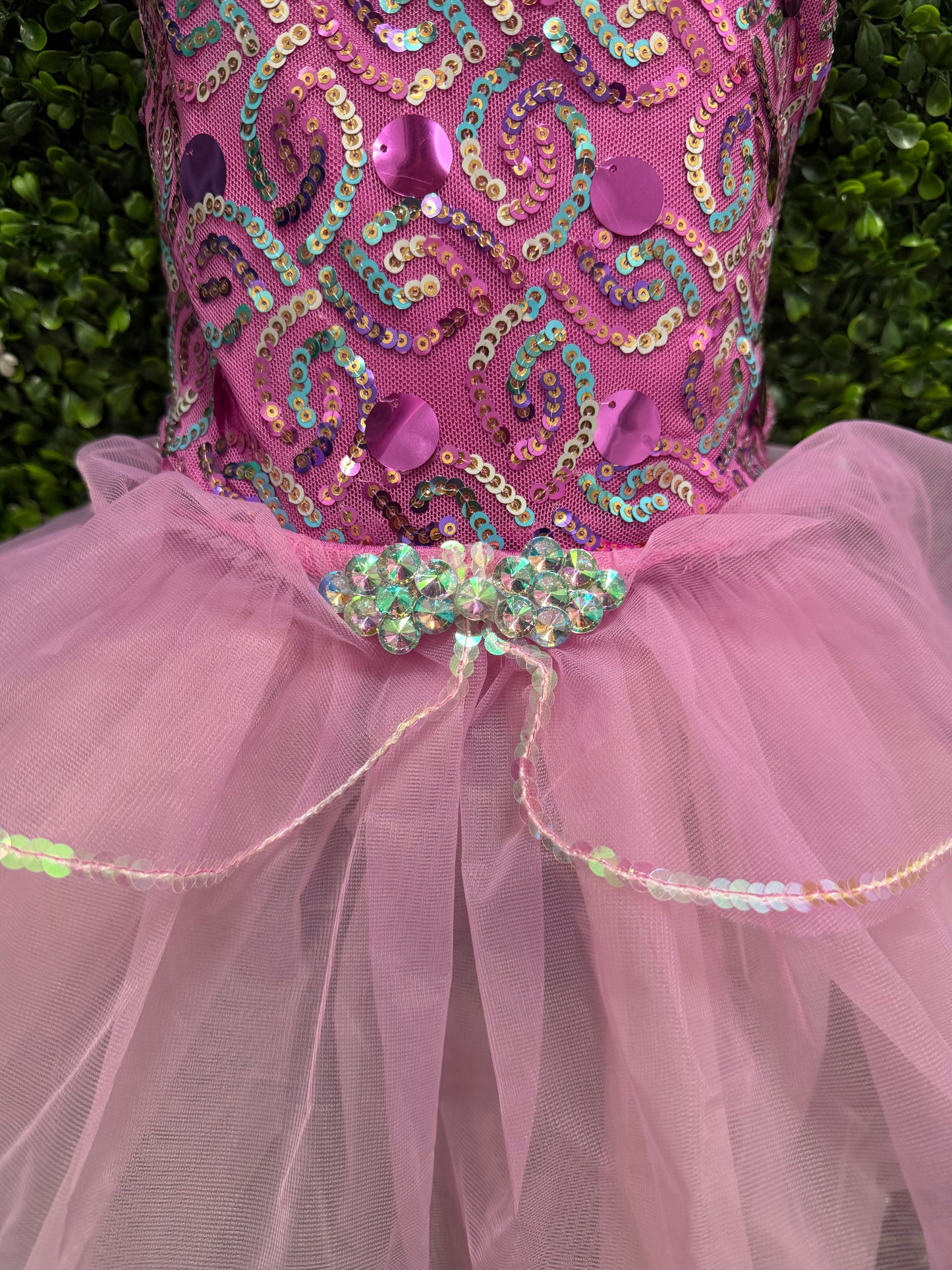 Child X-Small Hot Pink Sequin Tutu Dance Costume w/ 2 Skirts