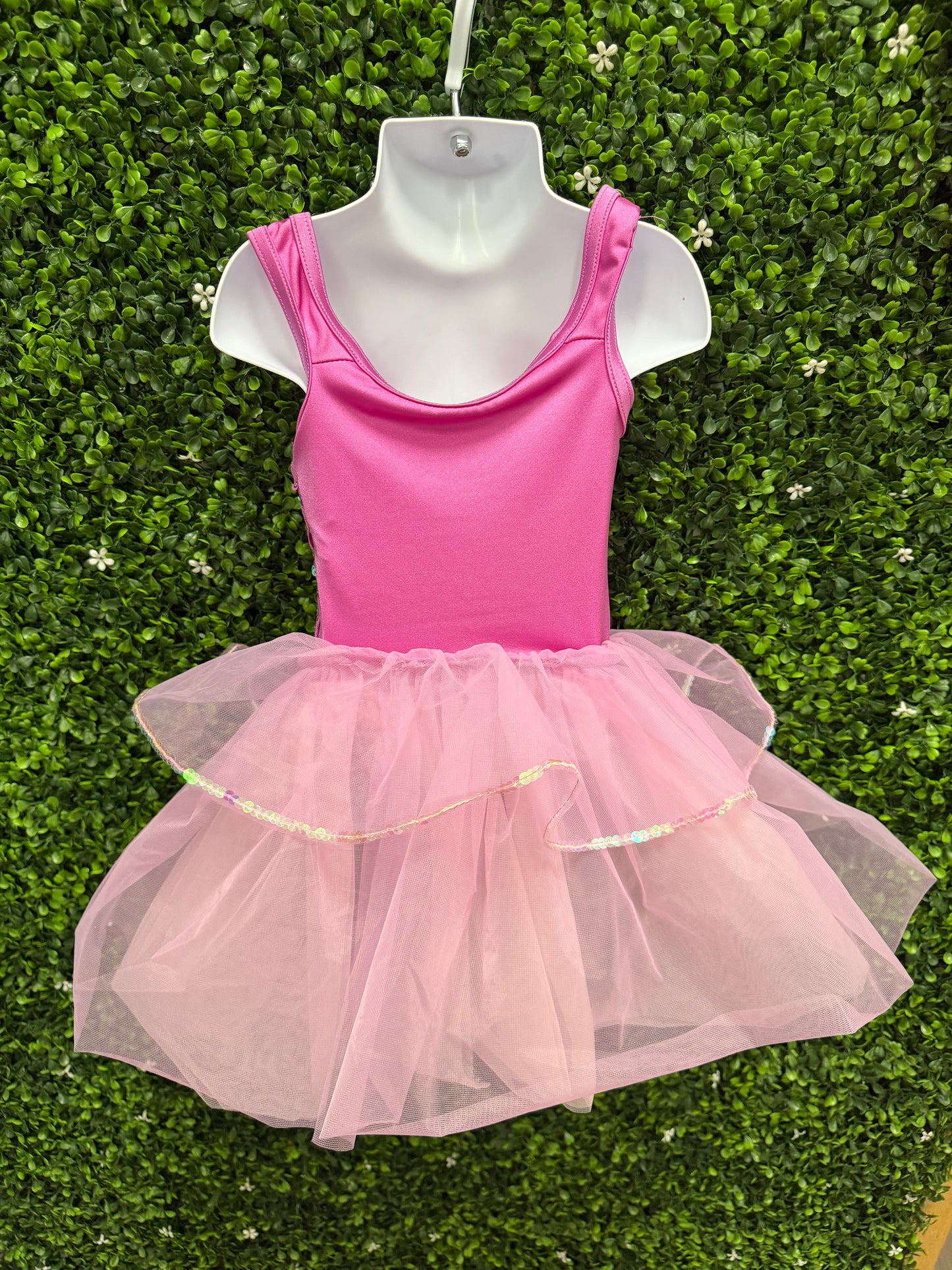 Child X-Small Hot Pink Sequin Tutu Dance Costume w/ 2 Skirts