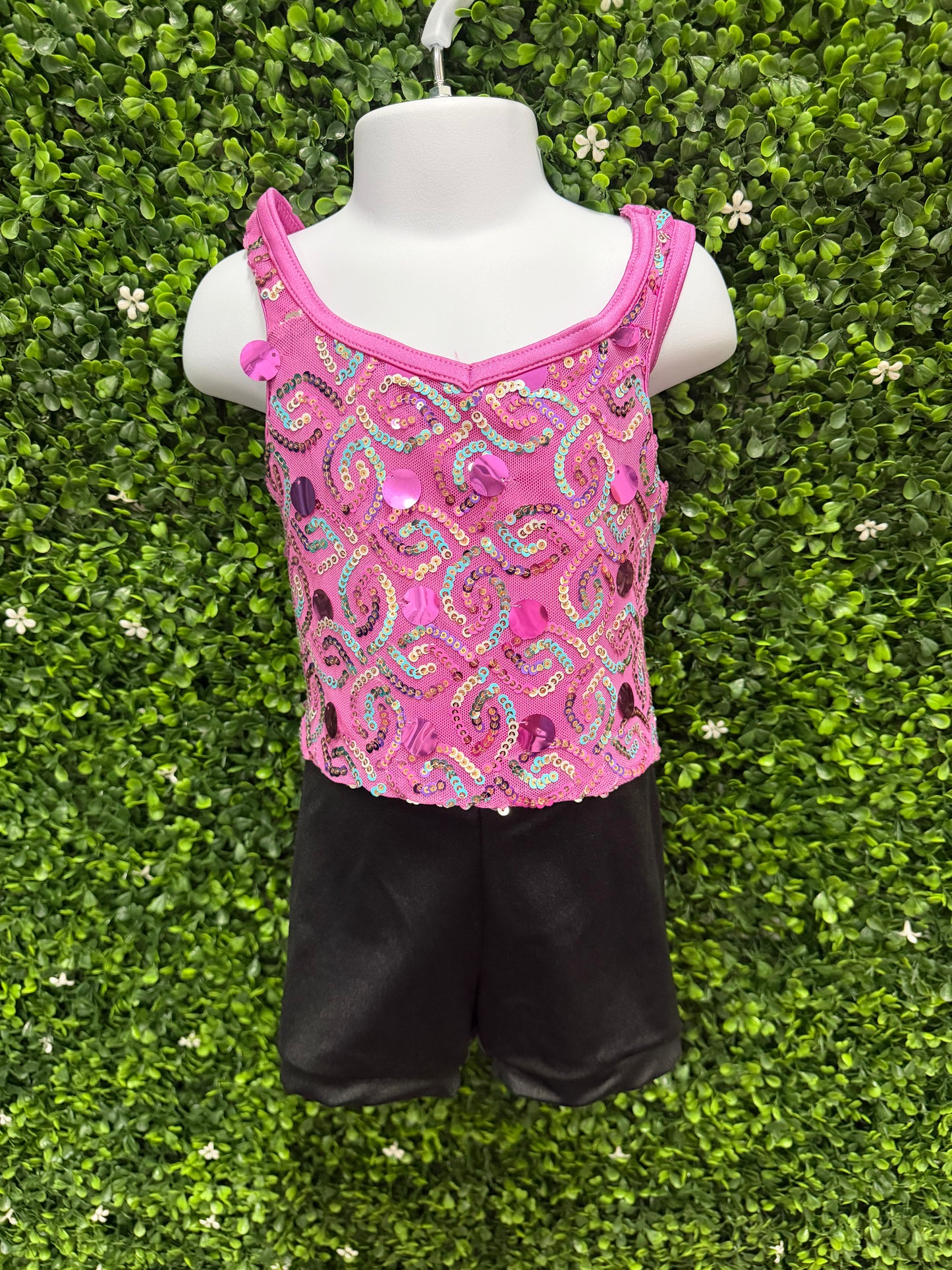 Child X-Small Hot Pink Sequin Tutu Dance Costume w/ 2 Skirts