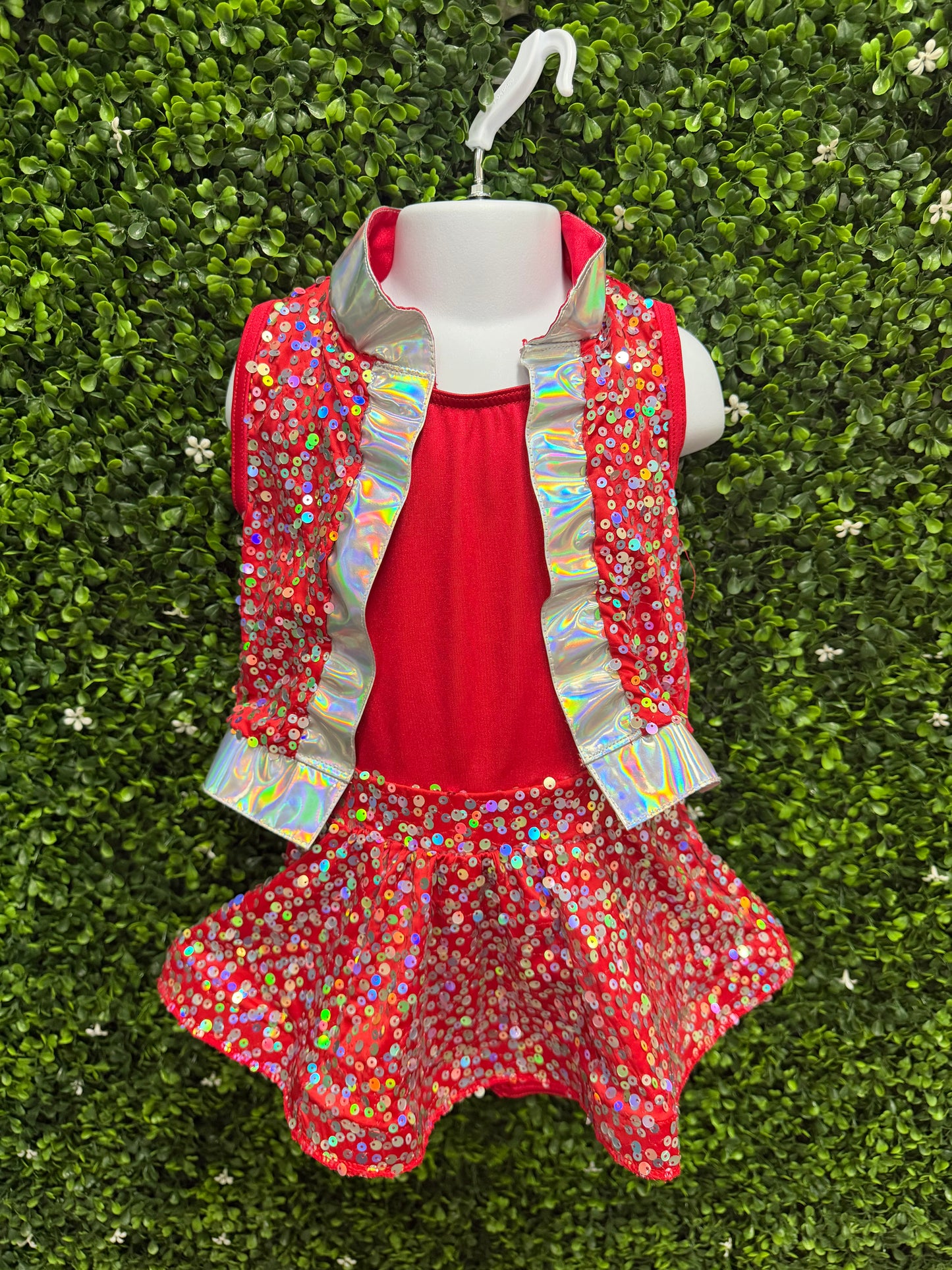 Child Small Red Silver Sequin Costume