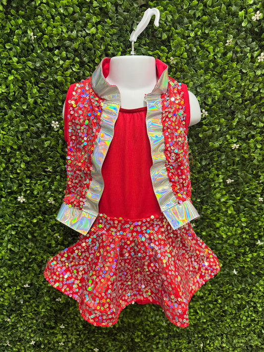 Child Small Red Silver Sequin Costume