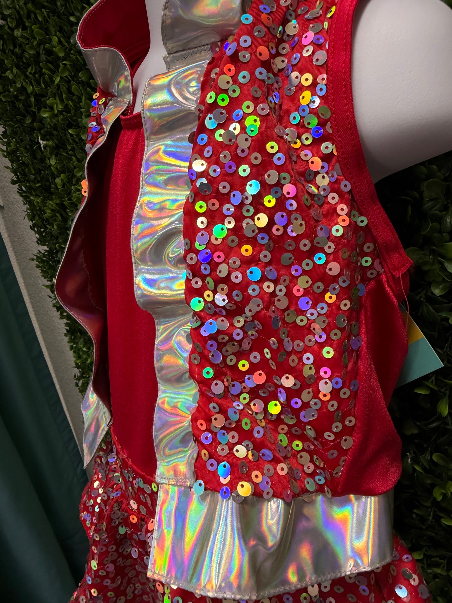 Child Small Red Silver Sequin Costume