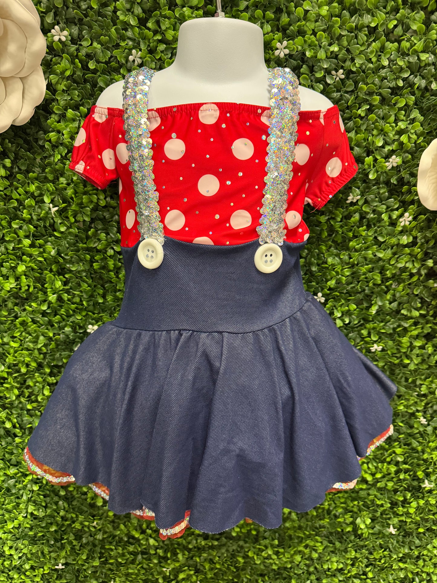 Child Small Red Denim Polkadot Costume