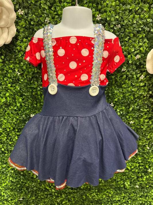 Child Small Red Denim Polkadot Costume