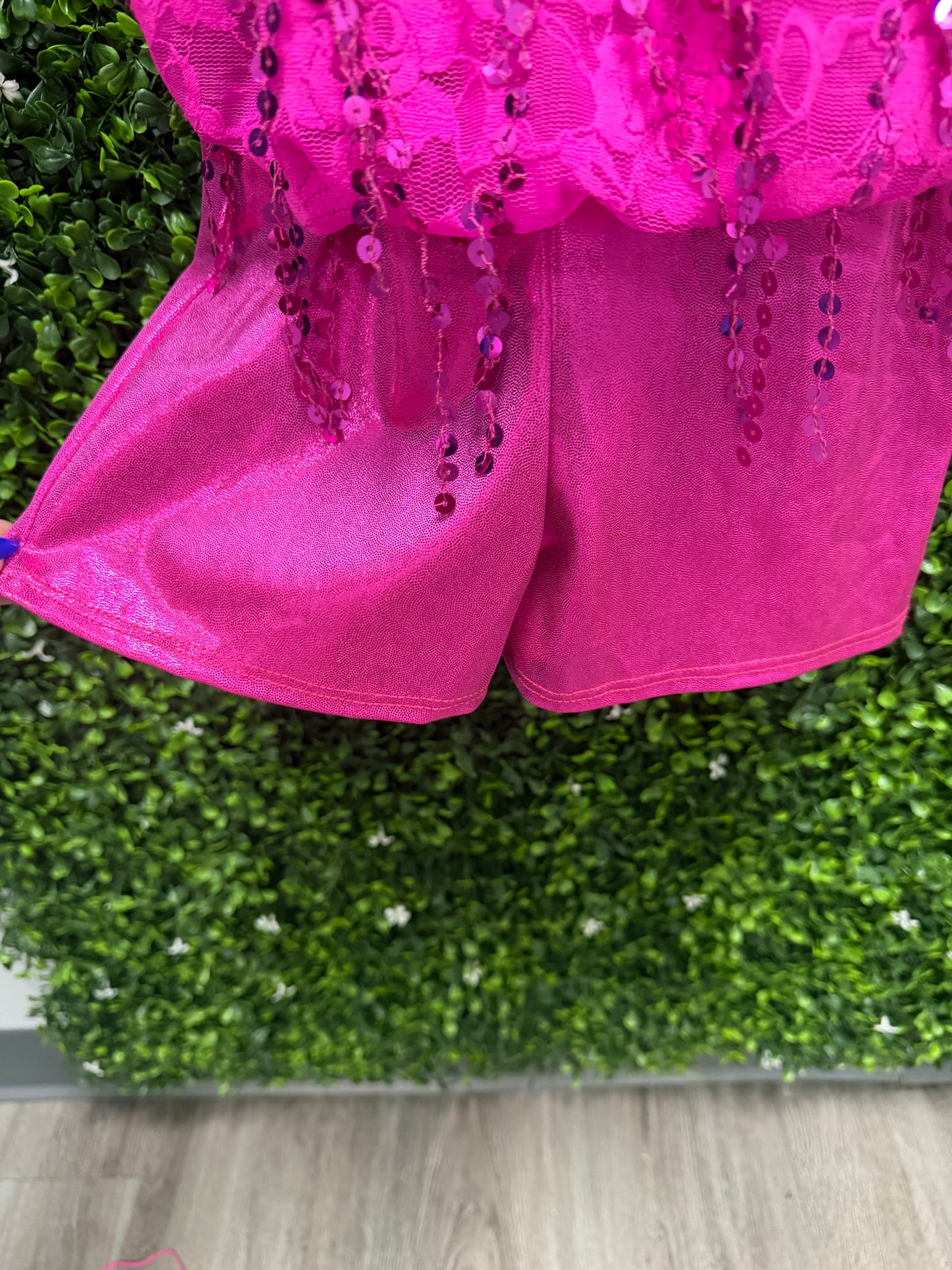 Child Medium Pink Sequin Biketard