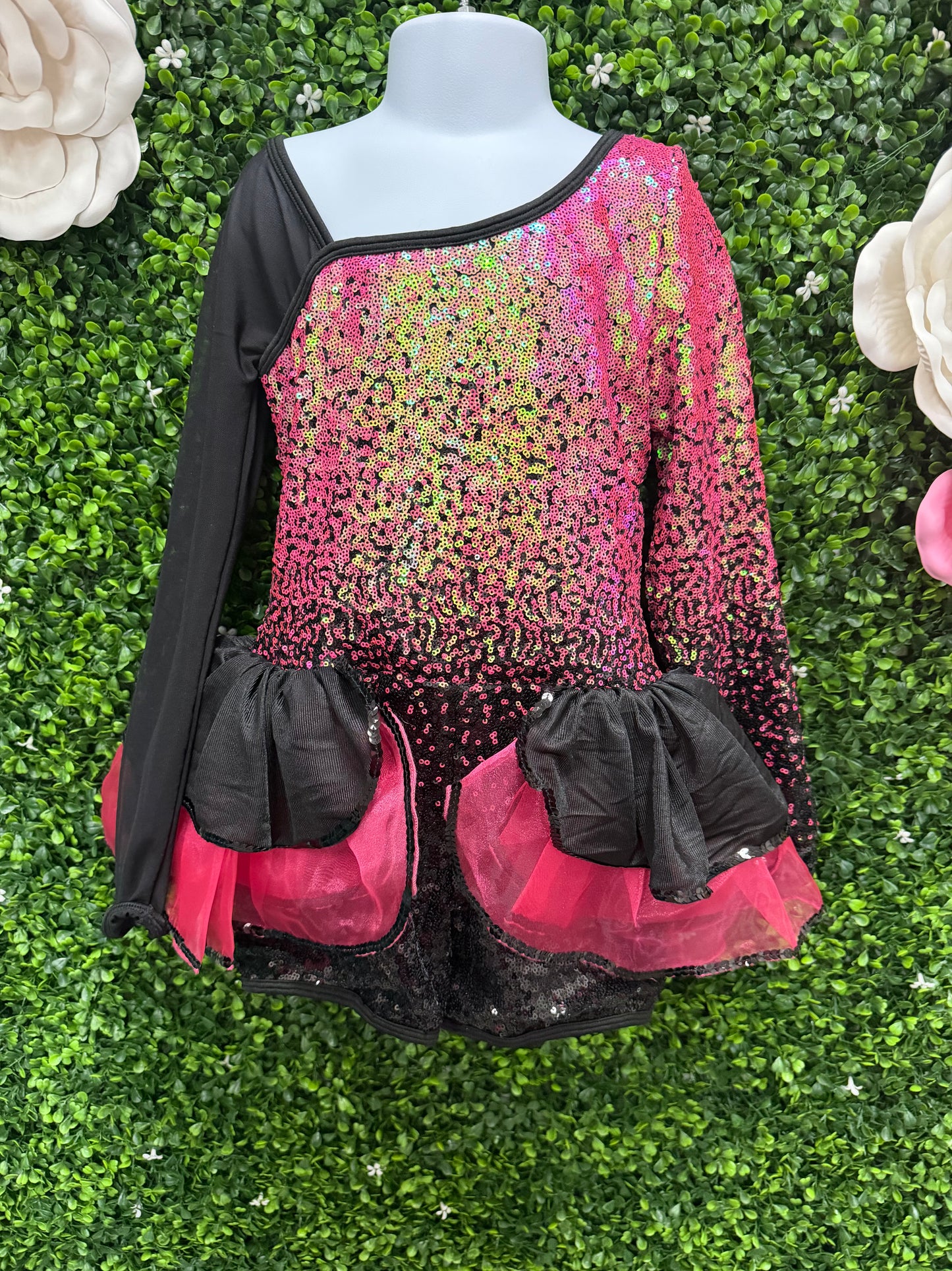 Child Medium Pink Black Sequin Costume
