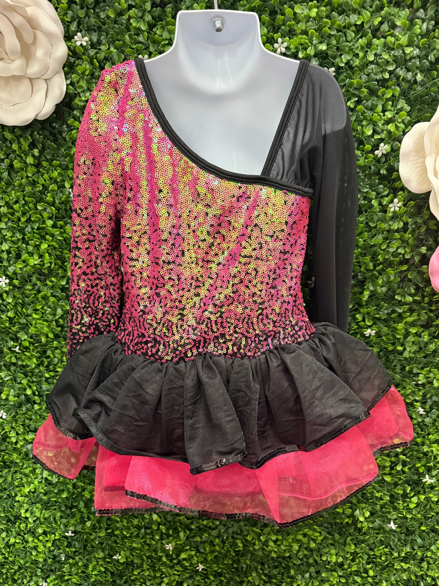 Child Medium Pink Black Sequin Costume