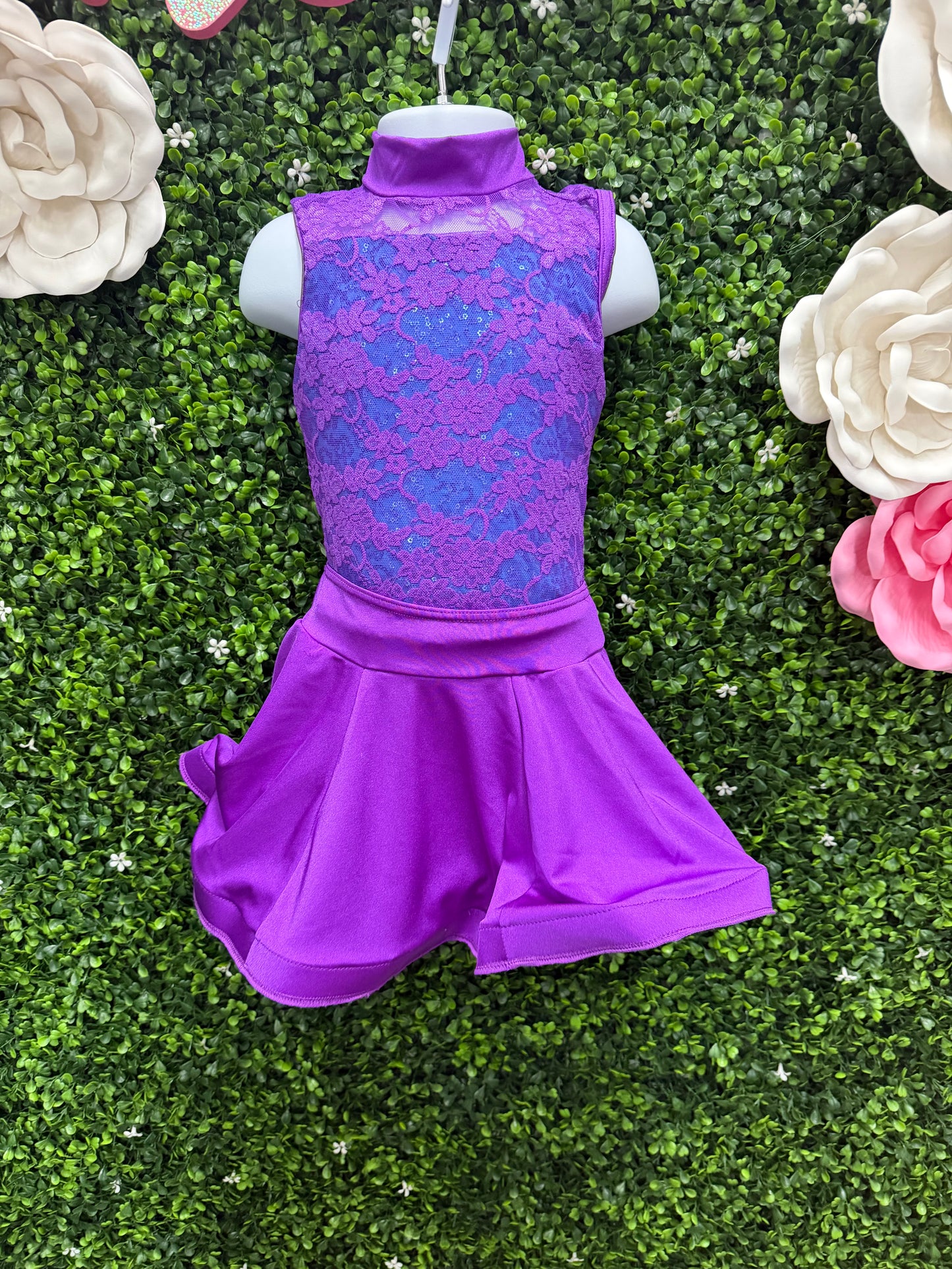 Child X-Small Purple Lace Leo with Skirt Costume