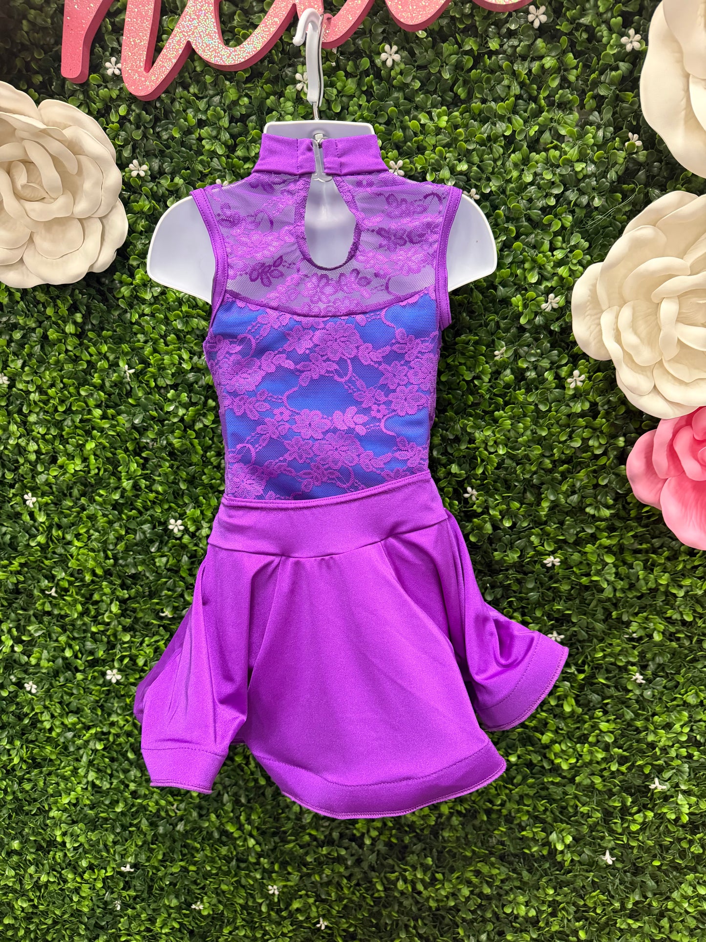 Child X-Small Purple Lace Leo with Skirt Costume