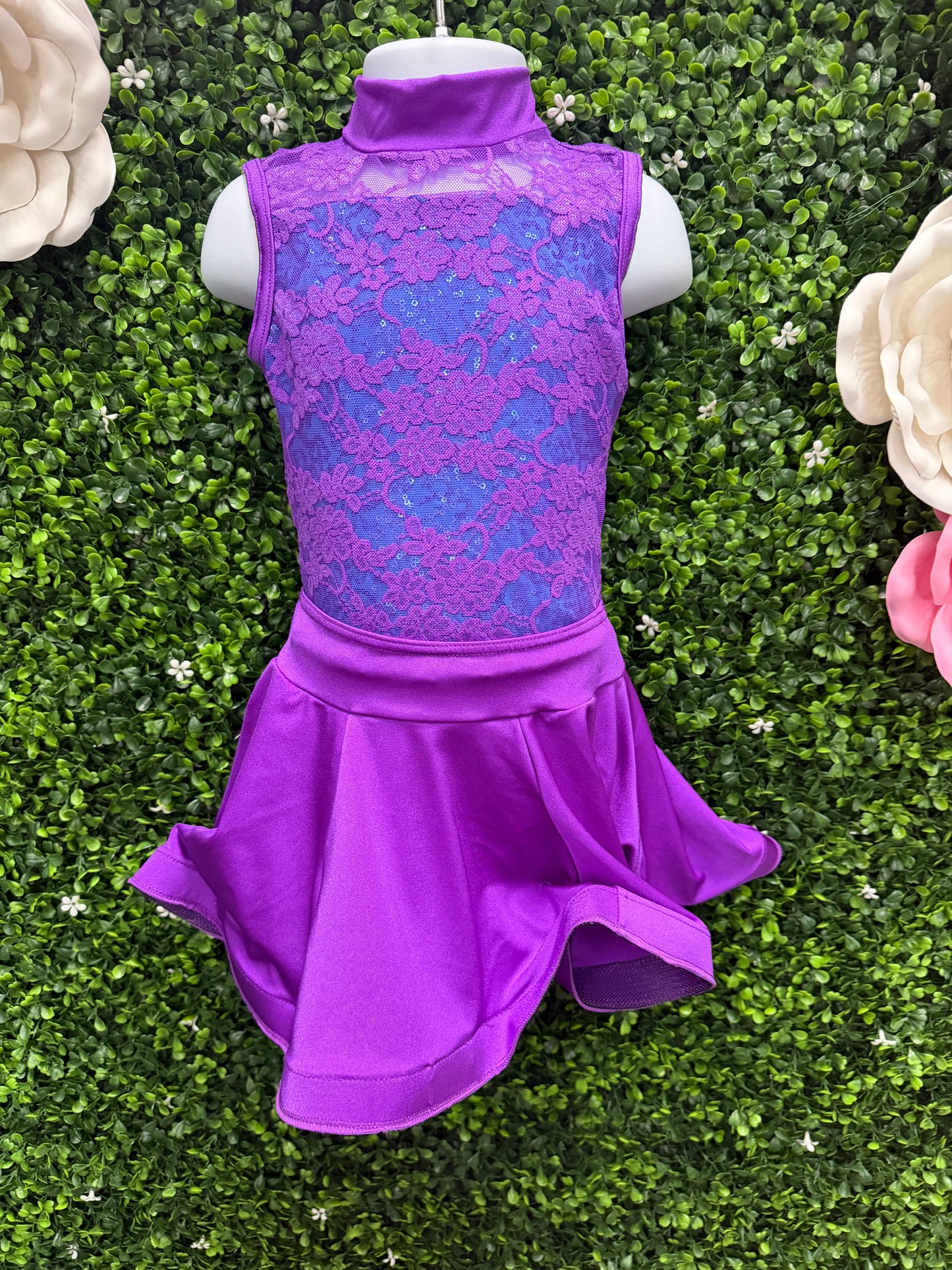 Child X-Small Purple Lace Leo with Skirt Costume