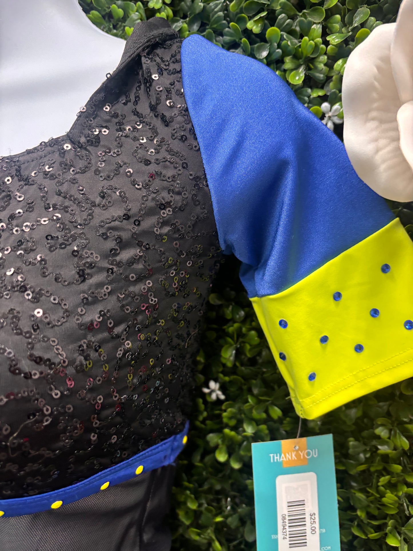 Child Medium Black Blue Sequin Leo with Black Pants Costume