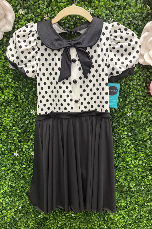 Child Medium White and Black Polkadot Dress