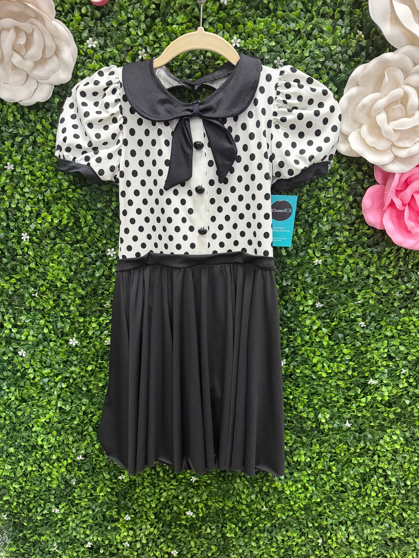 Child Medium White and Black Polkadot Dress