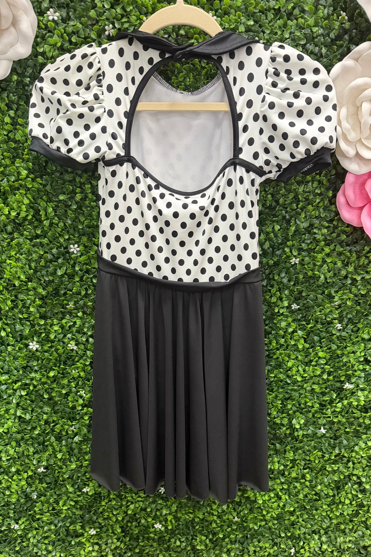 Child Medium White and Black Polkadot Dress