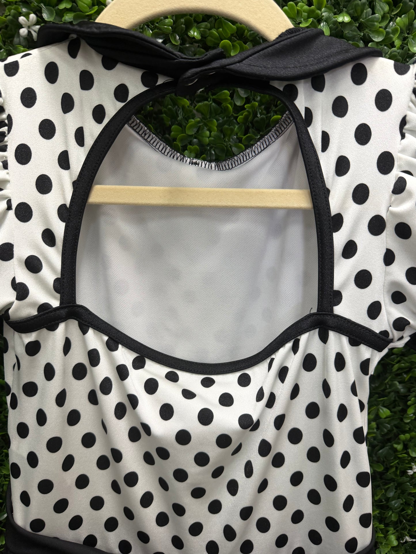 Child Medium White and Black Polkadot Dress